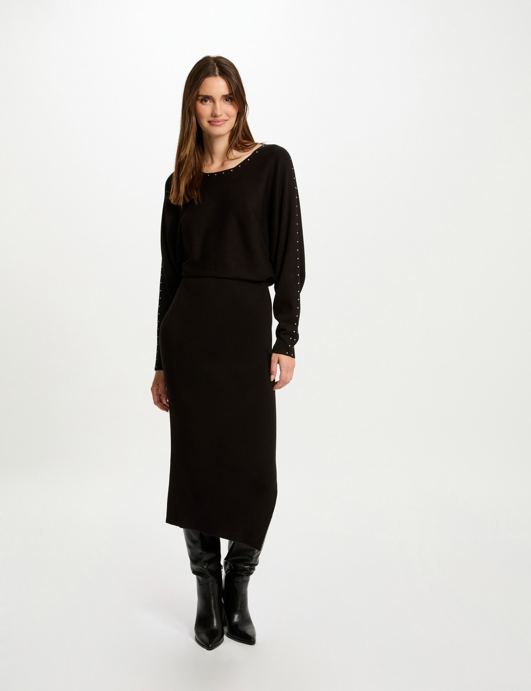 robe tricot longue ajustee noir femme Robe tricot longue ajustée noir femme