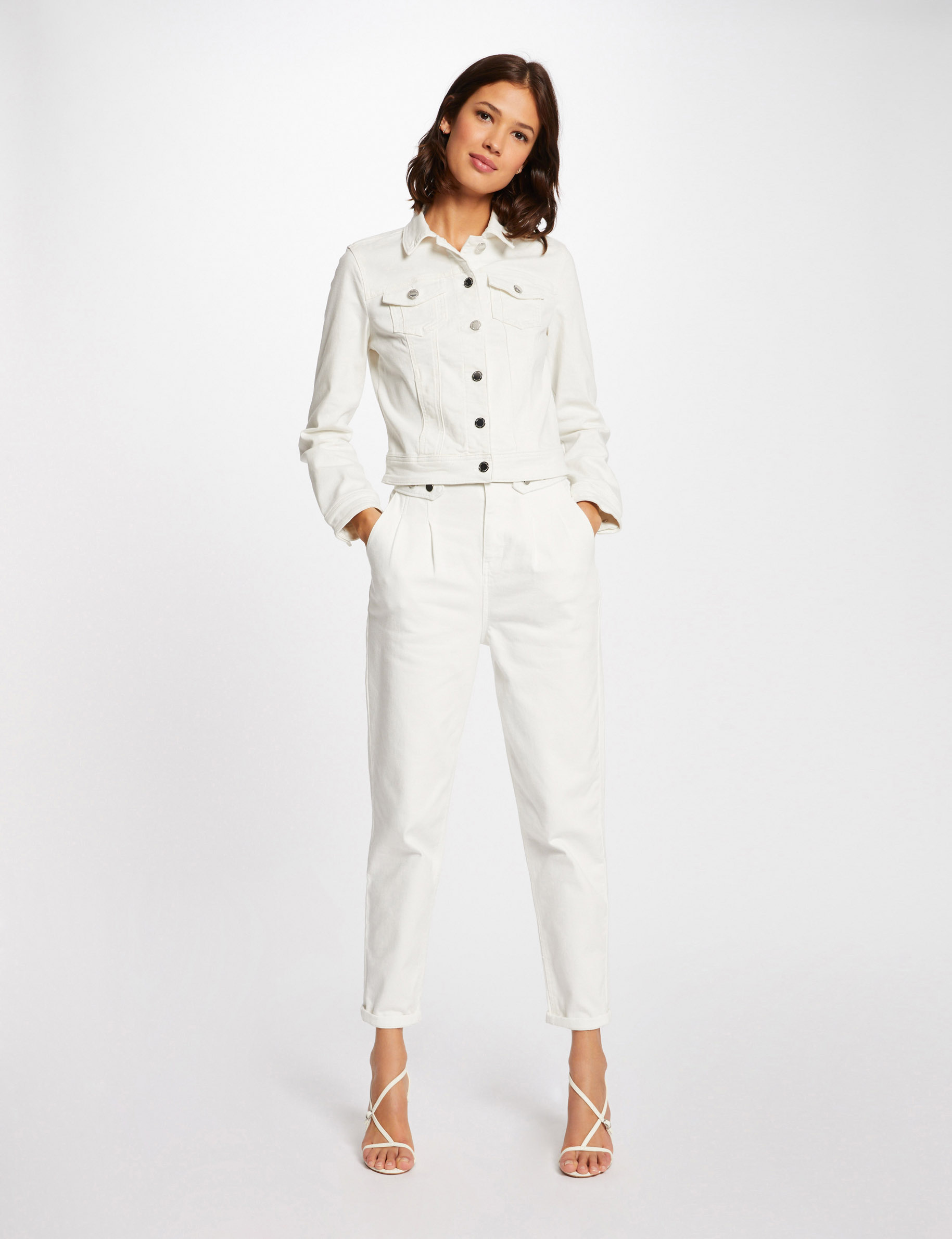 Veste jean droite ivoire femme