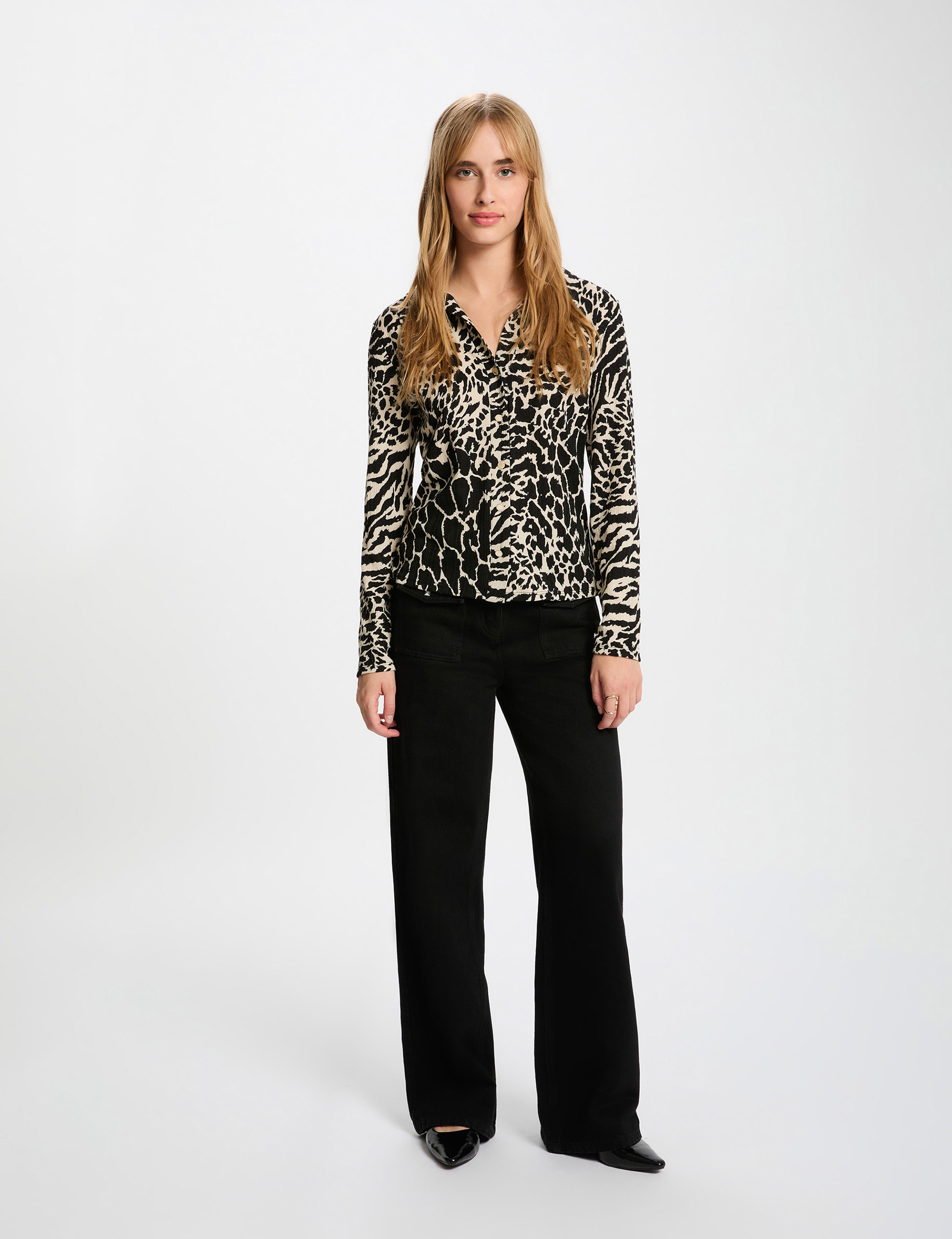 Chemise ajustée col à revers multicolore femme