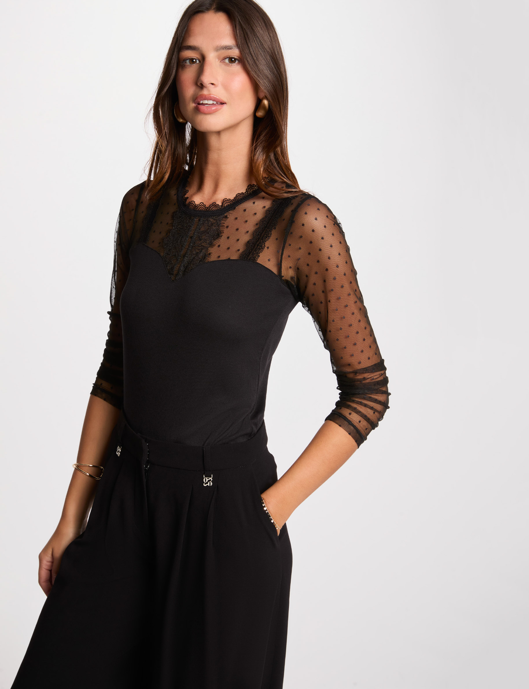 t shirt manches longues noir femme T-shirt manches longues noir femme