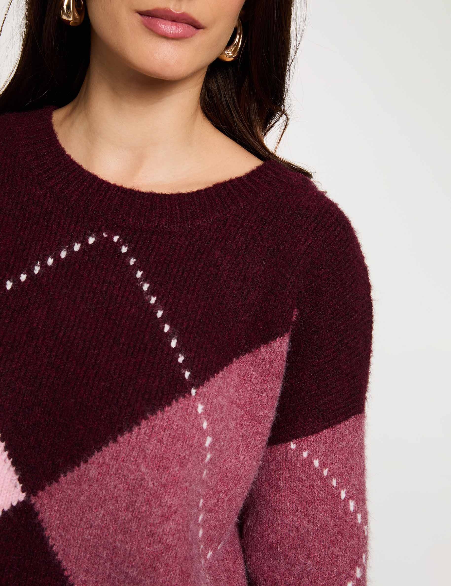 Jacquard trui met ronde hals pruim vrouw