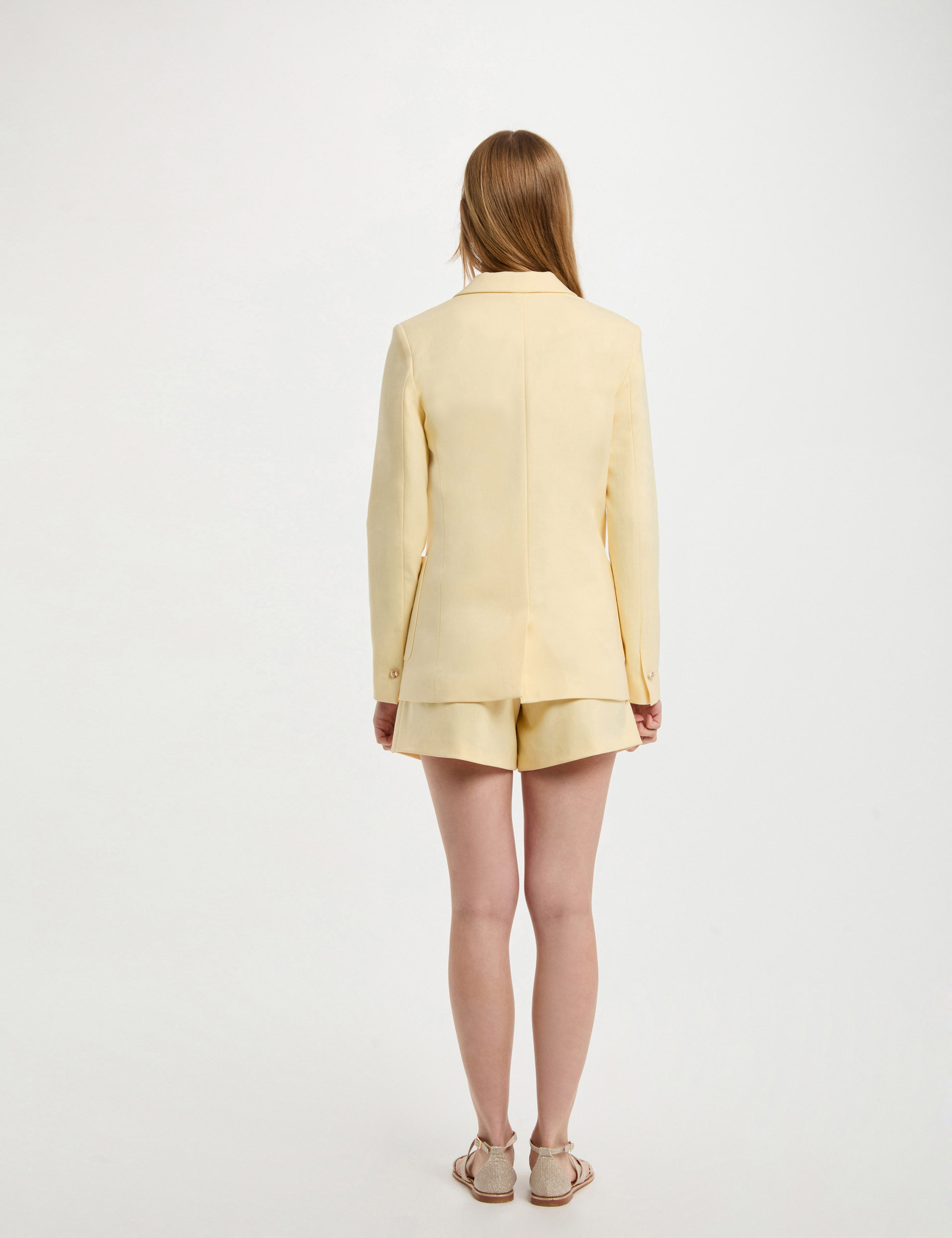 blazer poches plaquees jaune pastel femme Blazer poches plaquées jaune pastel femme