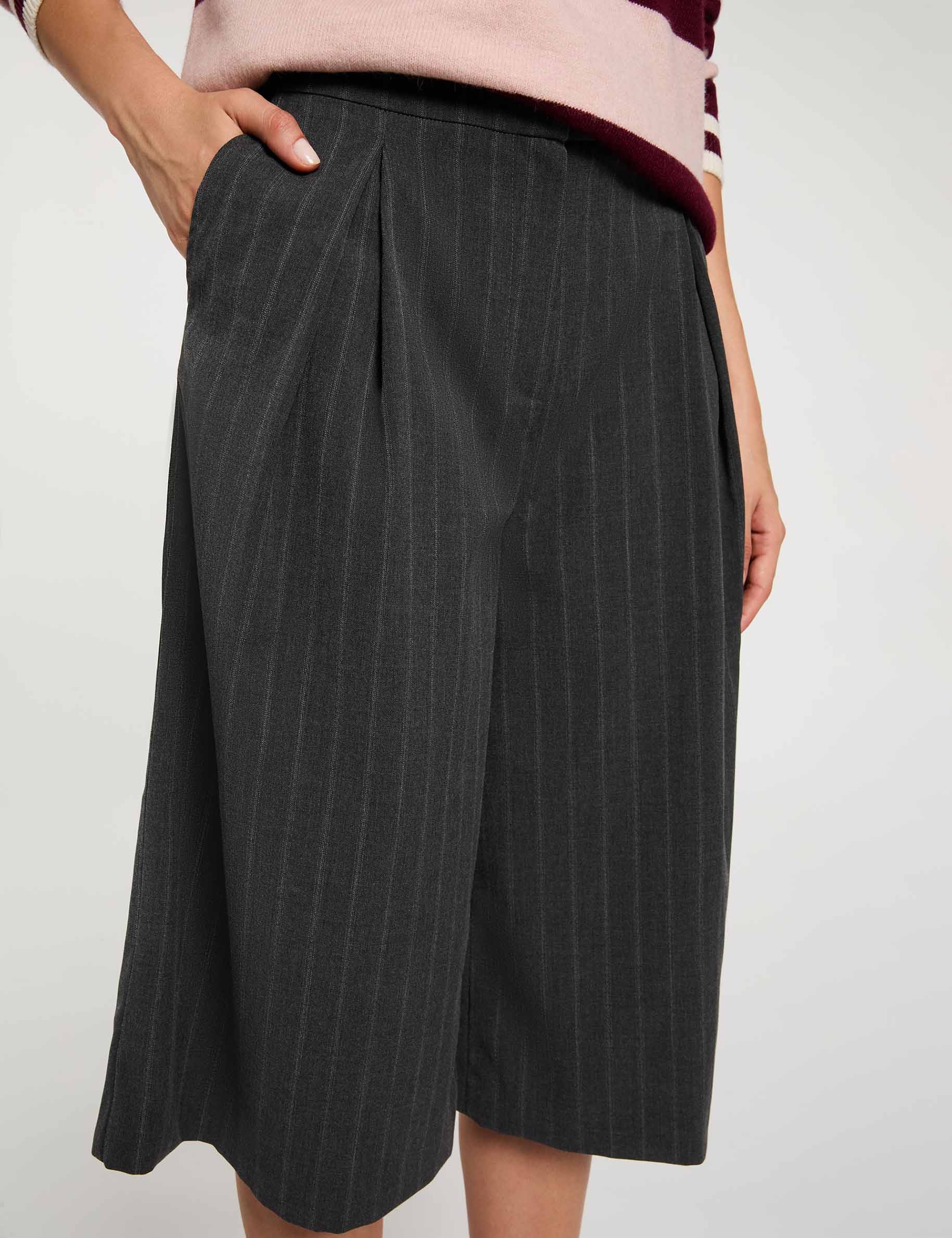 Bermuda taille haute ray&eacute; denim gris fonce femme