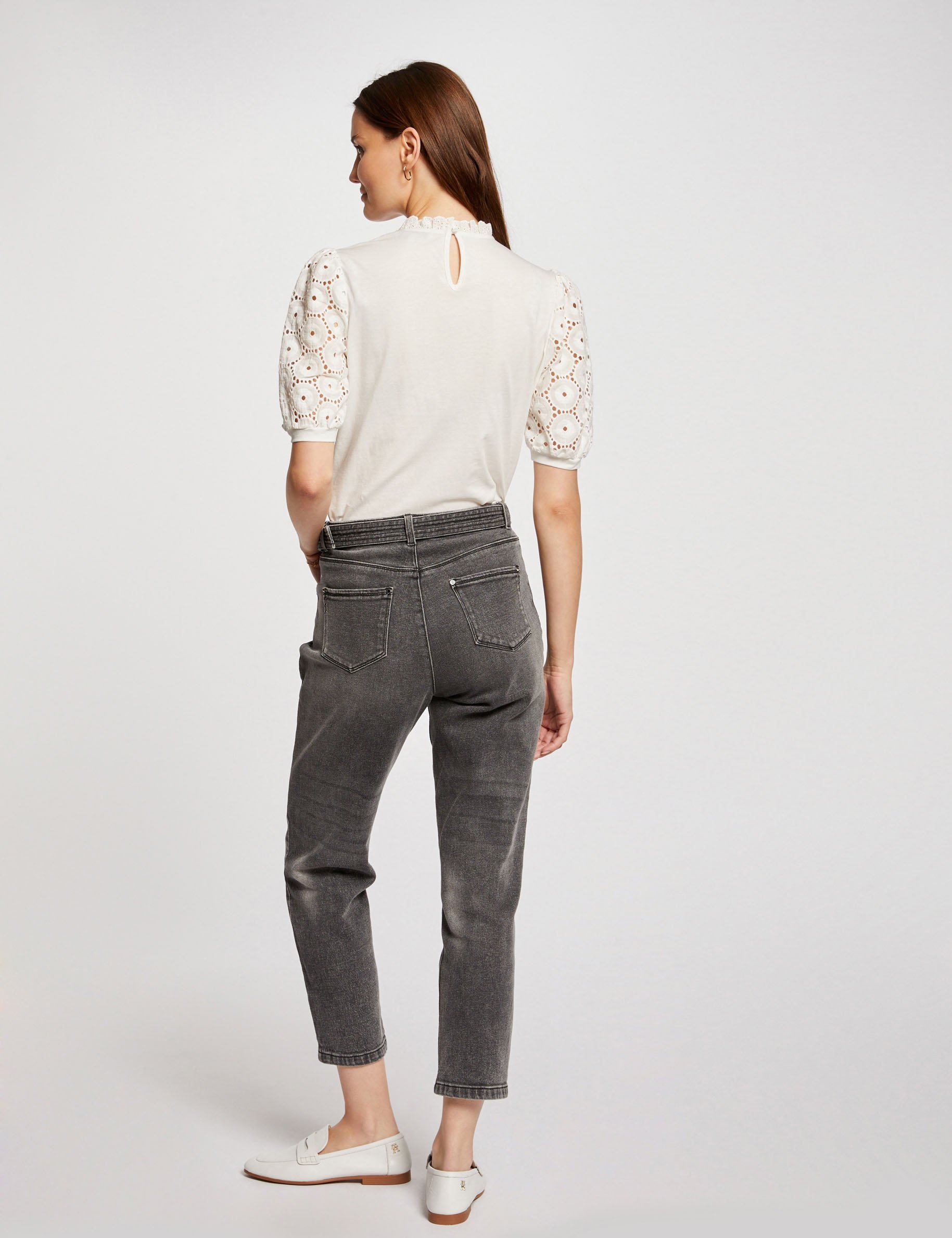 T-shirt manches courtes brod&eacute; ivoire femme