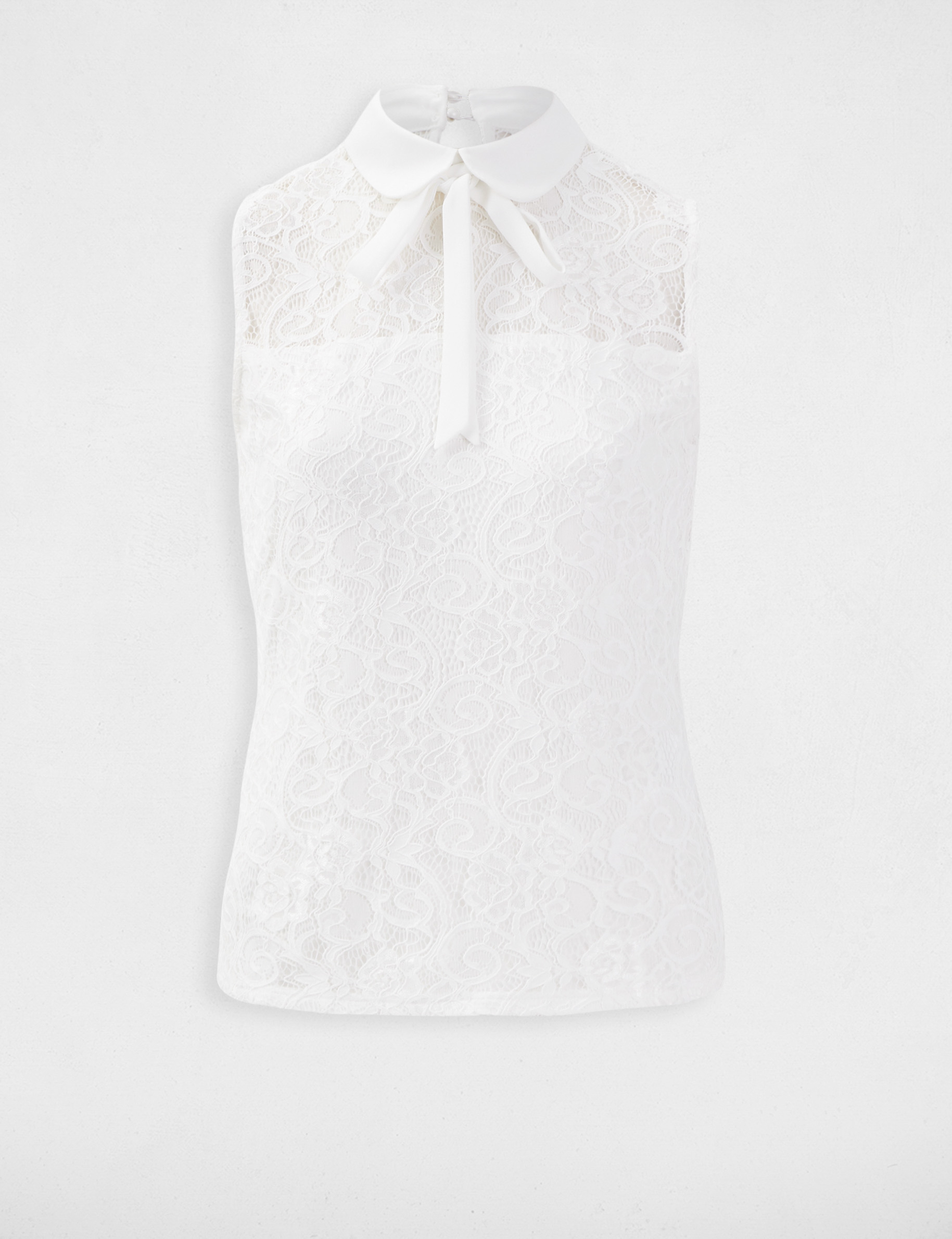 Mouwloze blouse van dubbele kant helder wit vrouw