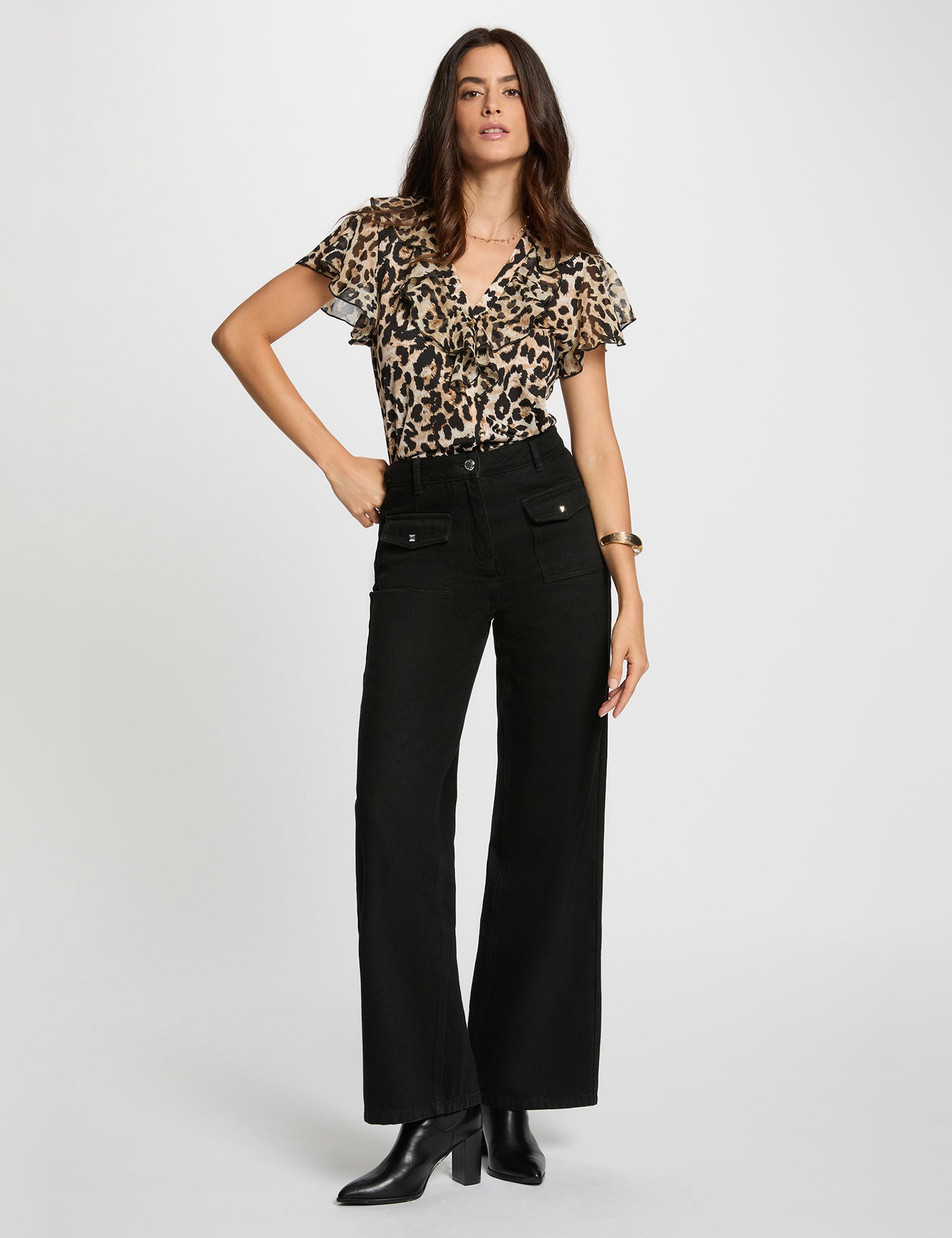 T-shirt voile col v multicolore femme