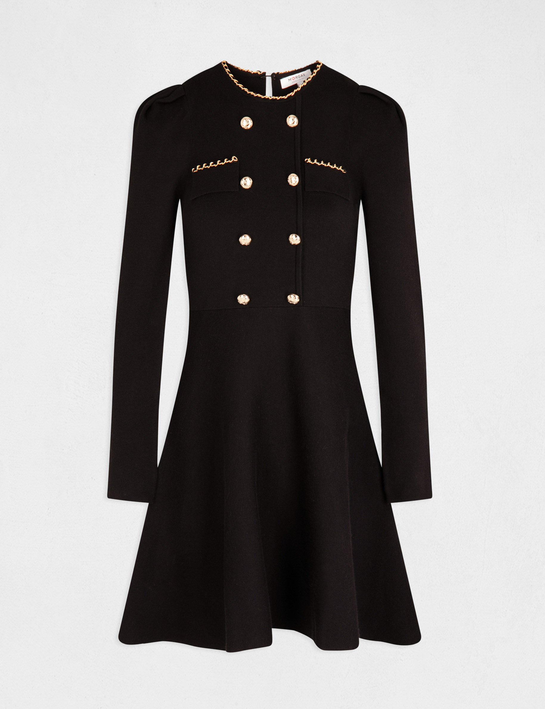 Robe pull trap&egrave;ze avec boutons noir femme