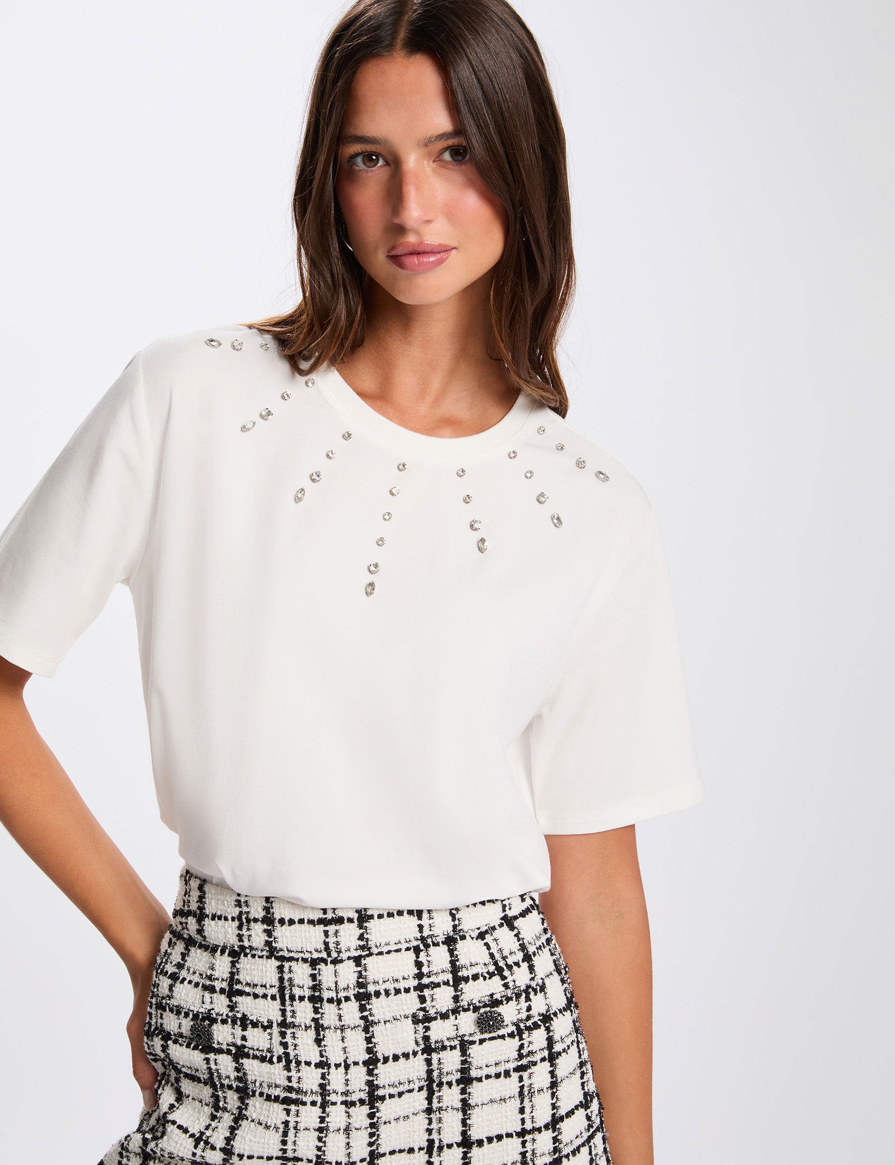 Recht T-shirt met korte mouwen helder wit vrouw