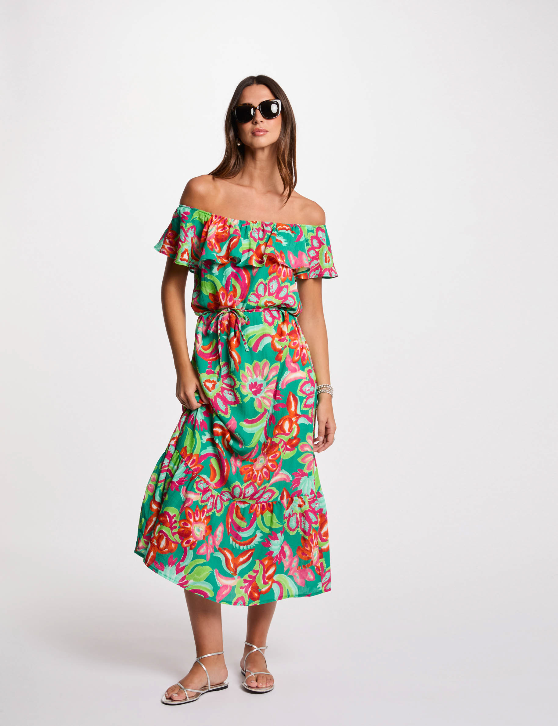 robe midi evasee imprimee multicolore femme Robe midi évasée imprimée multicolore femme