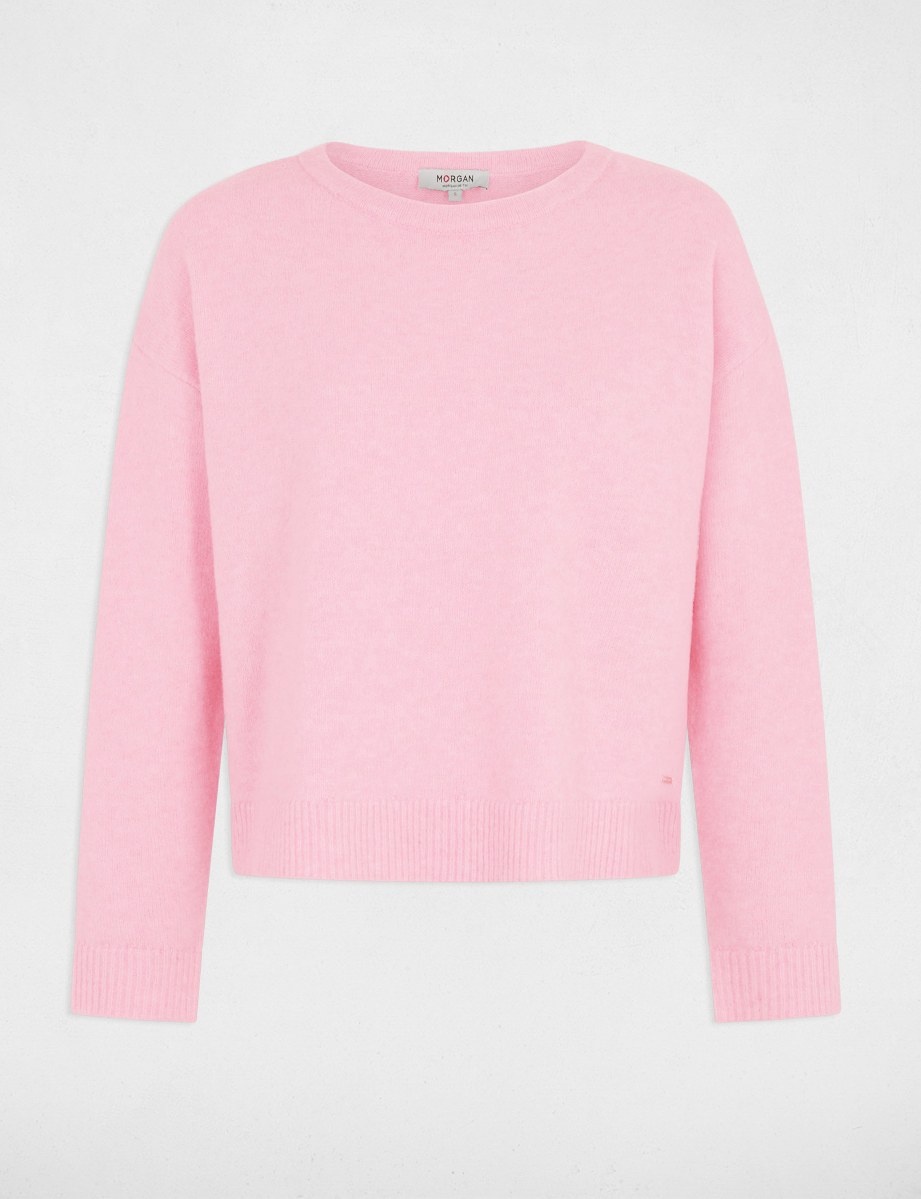 Pull col rond rose pastel femme
