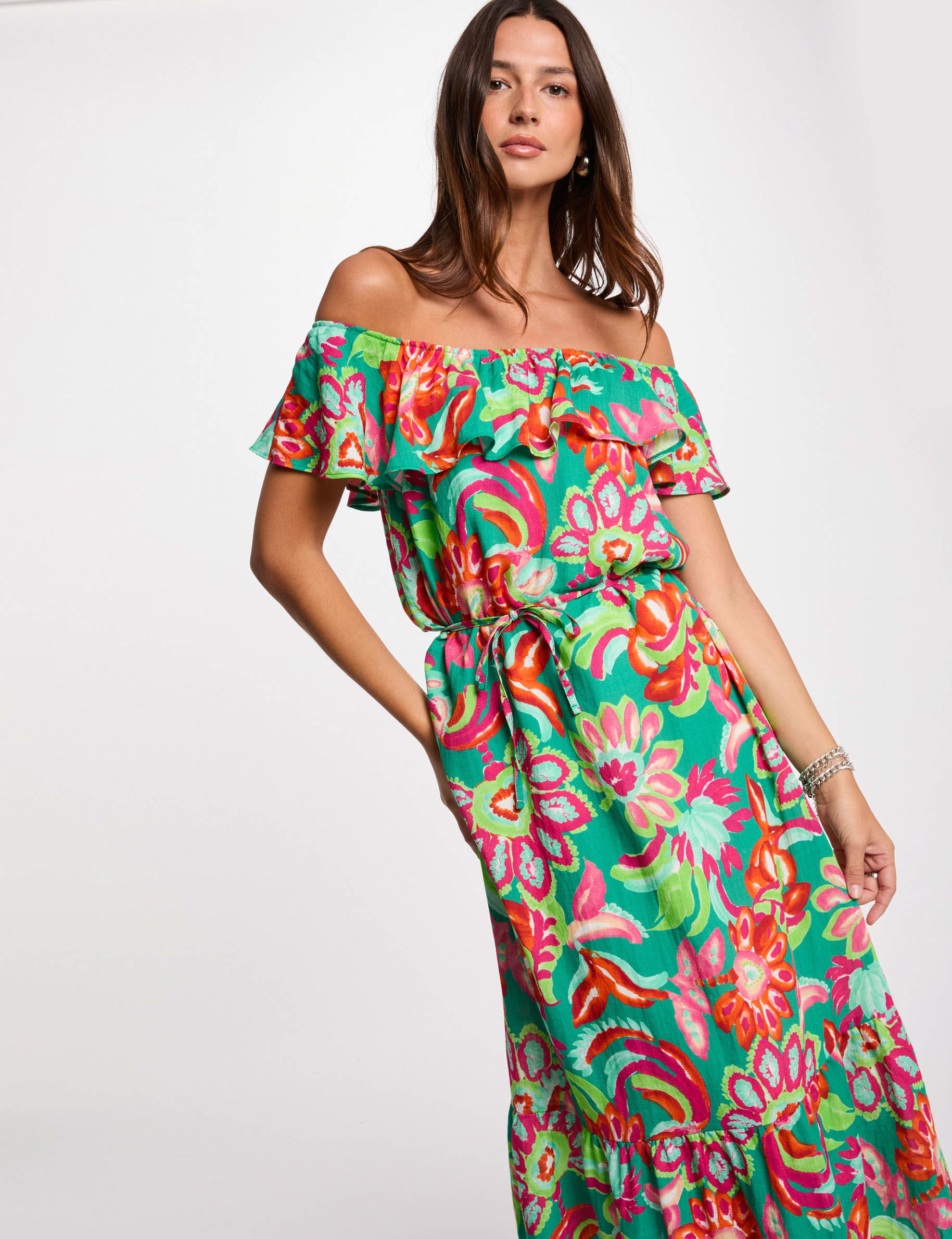 robe midi evasee imprimee multicolore femme Robe midi évasée imprimée multicolore femme
