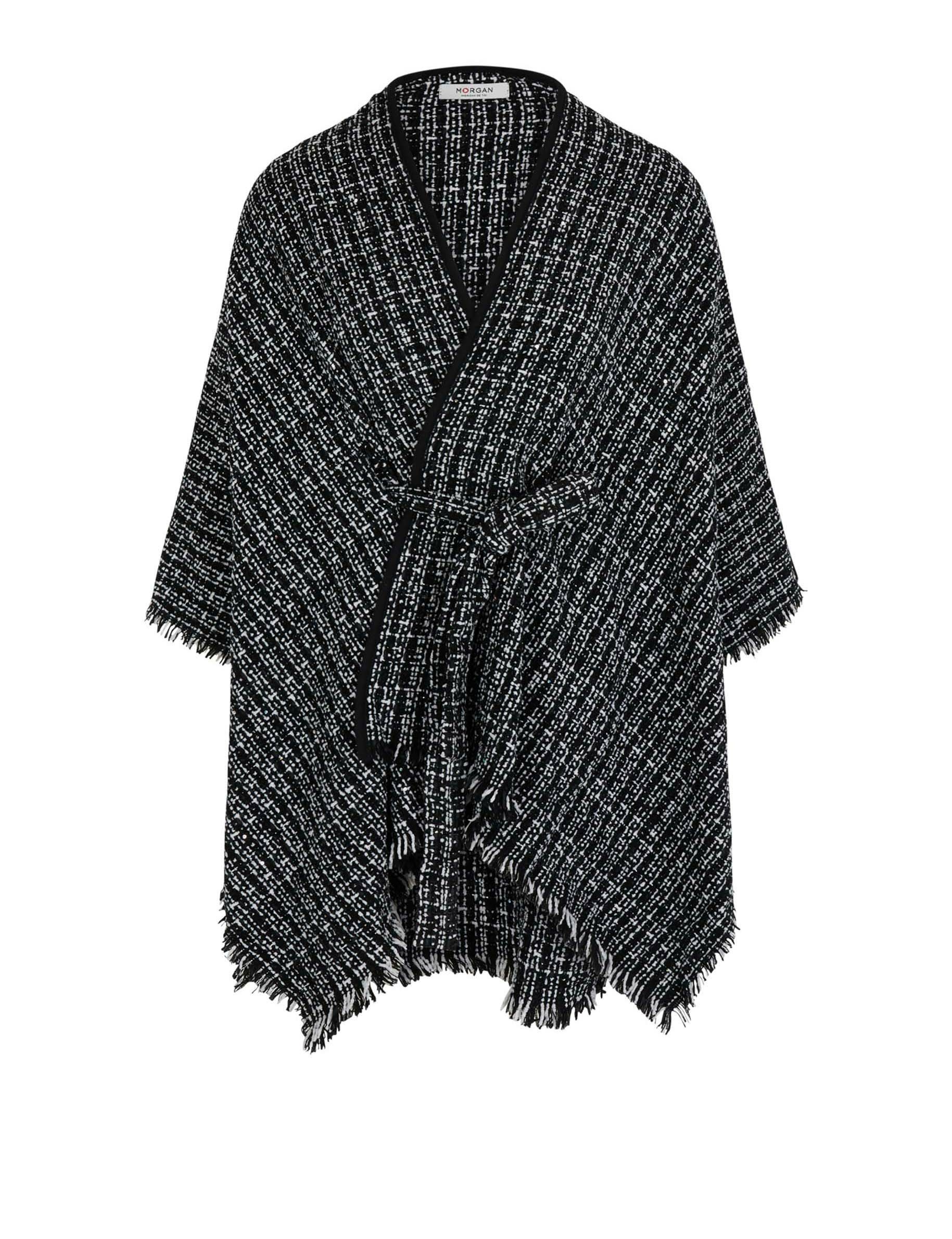 cape met ceintuur van tweed zwart vrouw Cape met ceintuur van tweed zwart vrouw