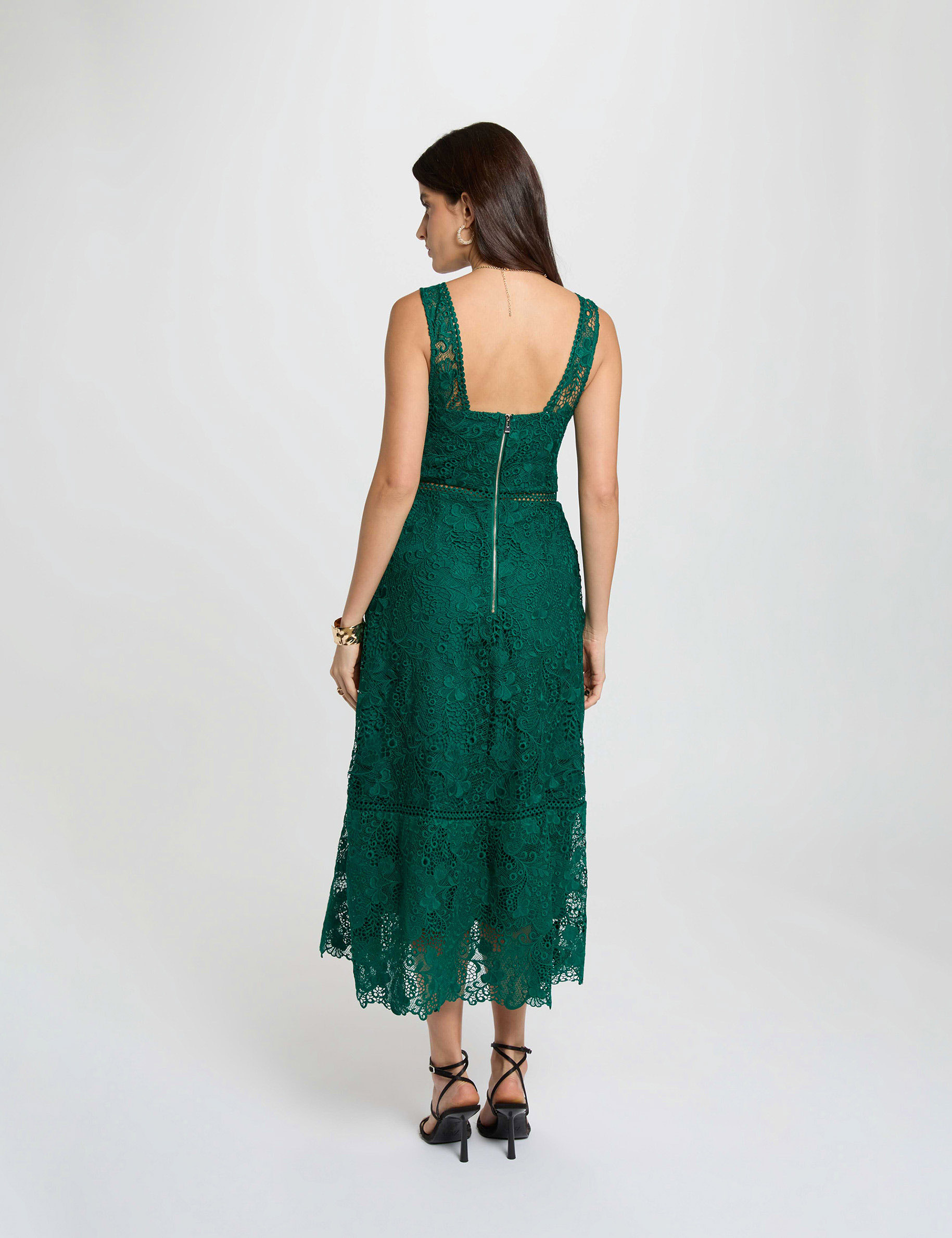 Robe longue dentelle vert femme