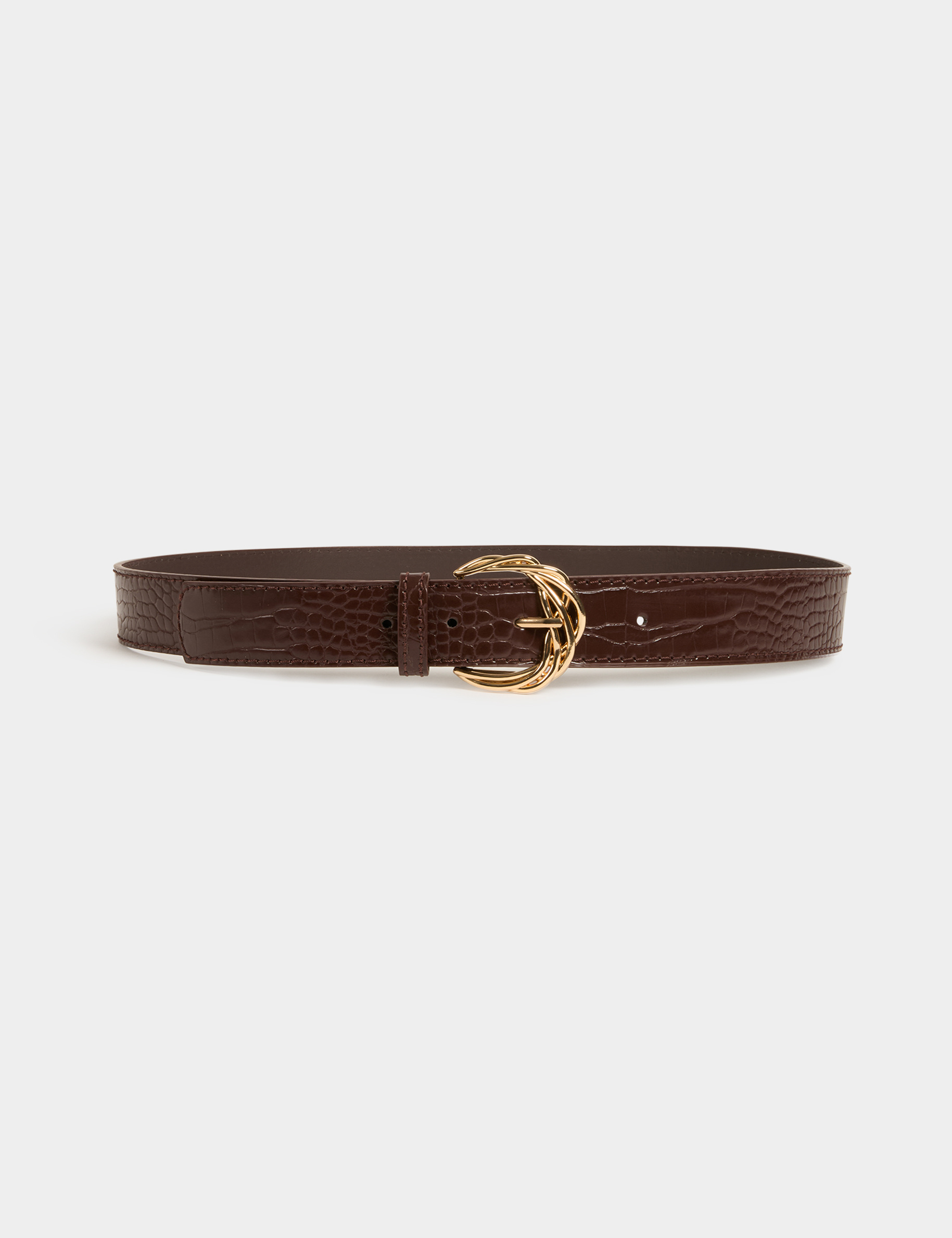ceinture croco boucle tressee marron femme Ceinture croco boucle tressée marron femme