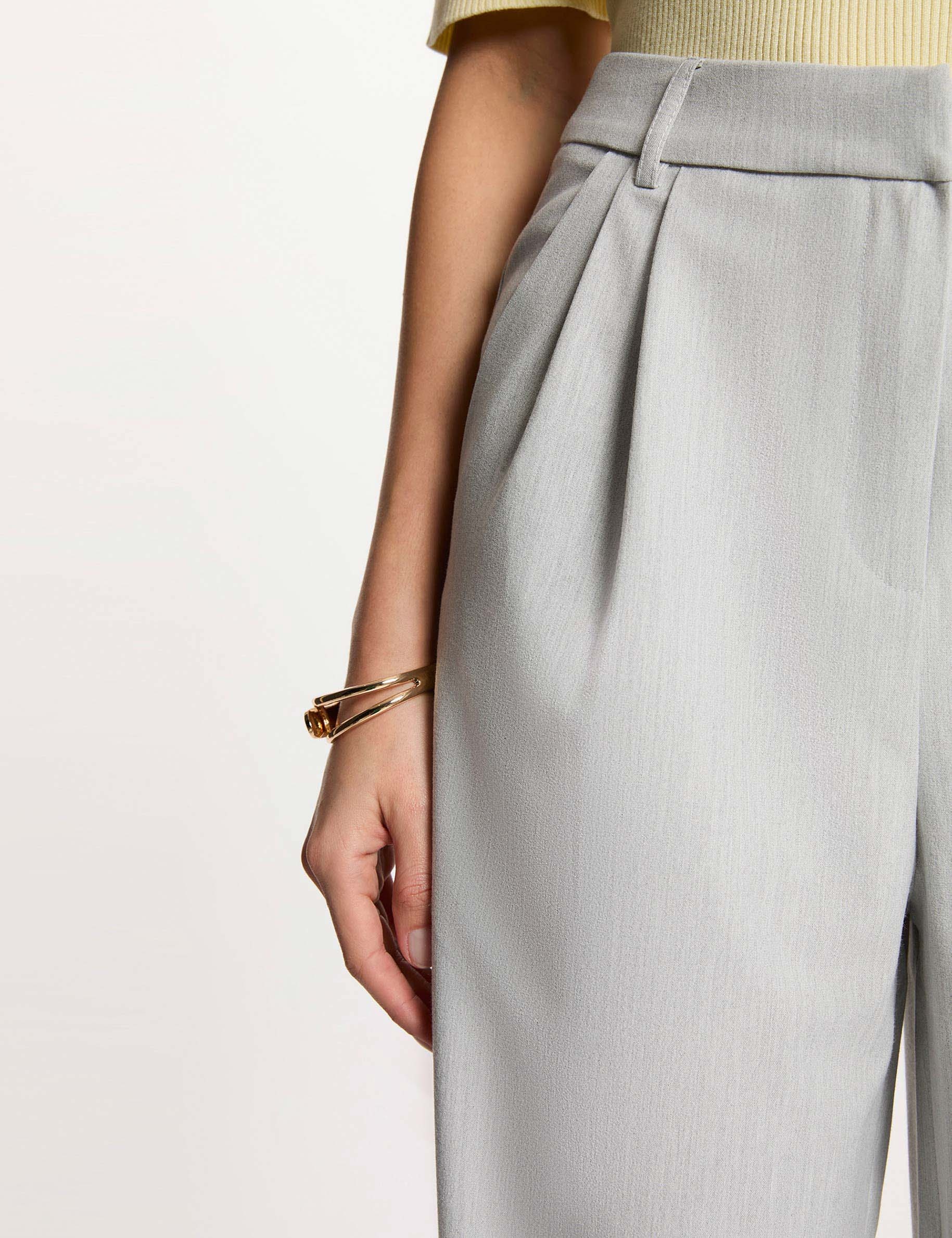 Pantalon large taille haute gris clair femme