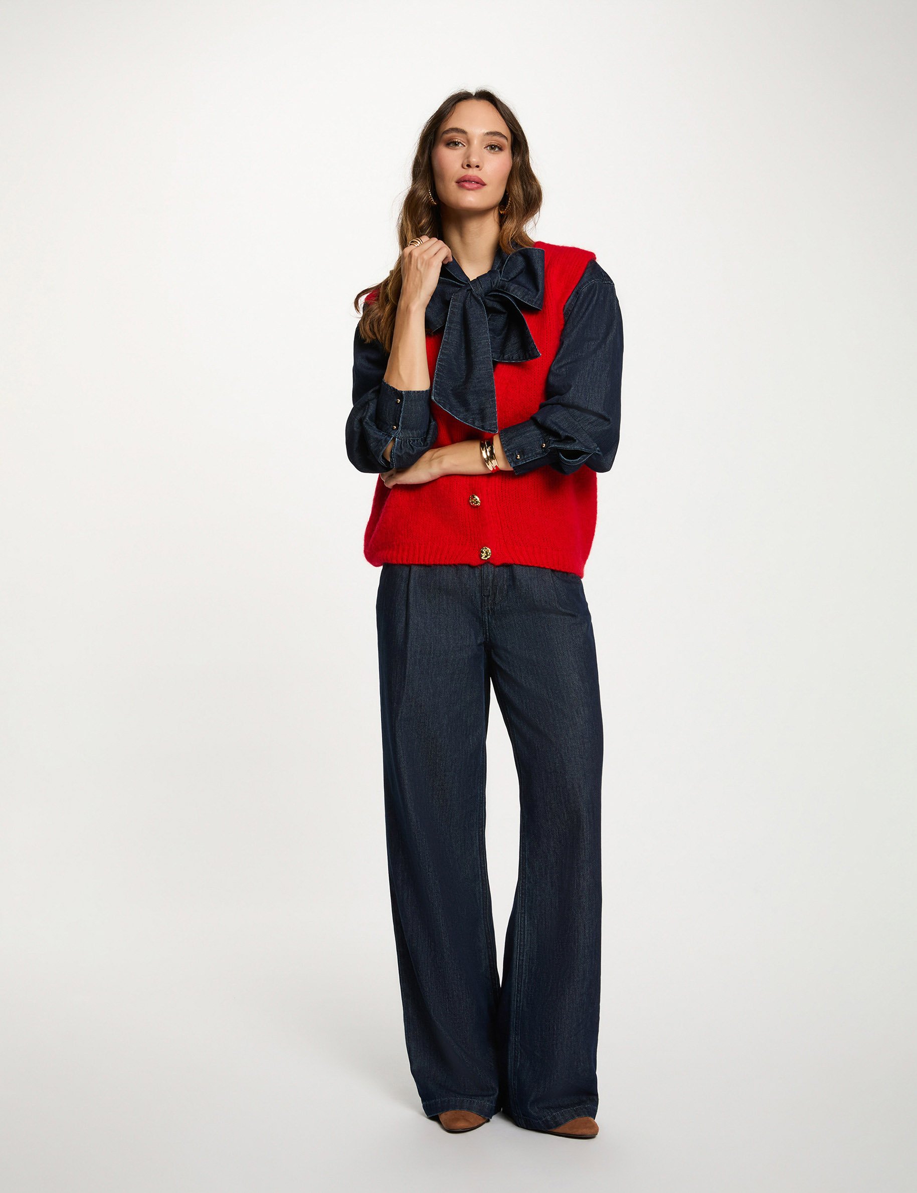 Pull sans manches rouge femme