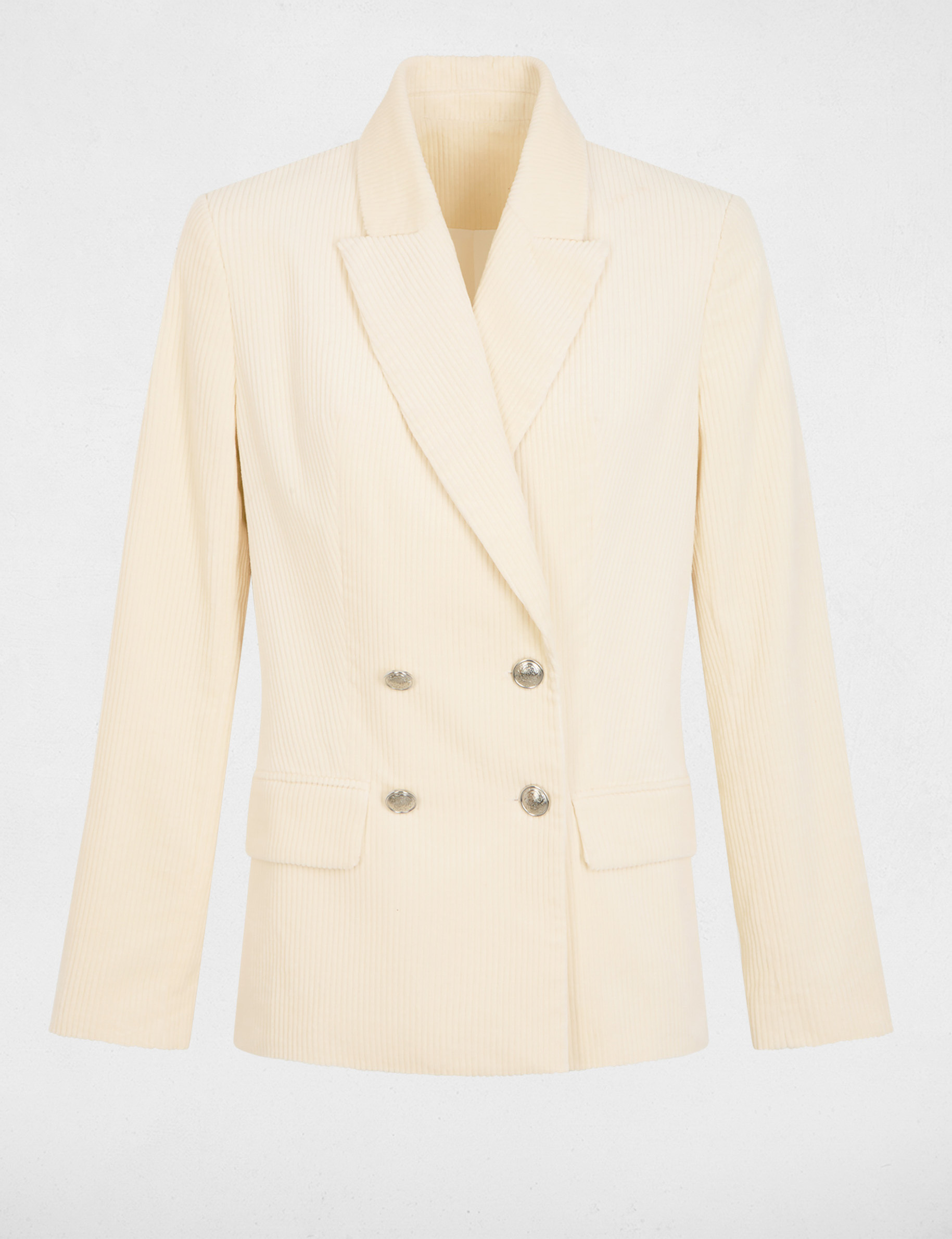 Fluwelen blazer met reverskraag ecru vrouw
