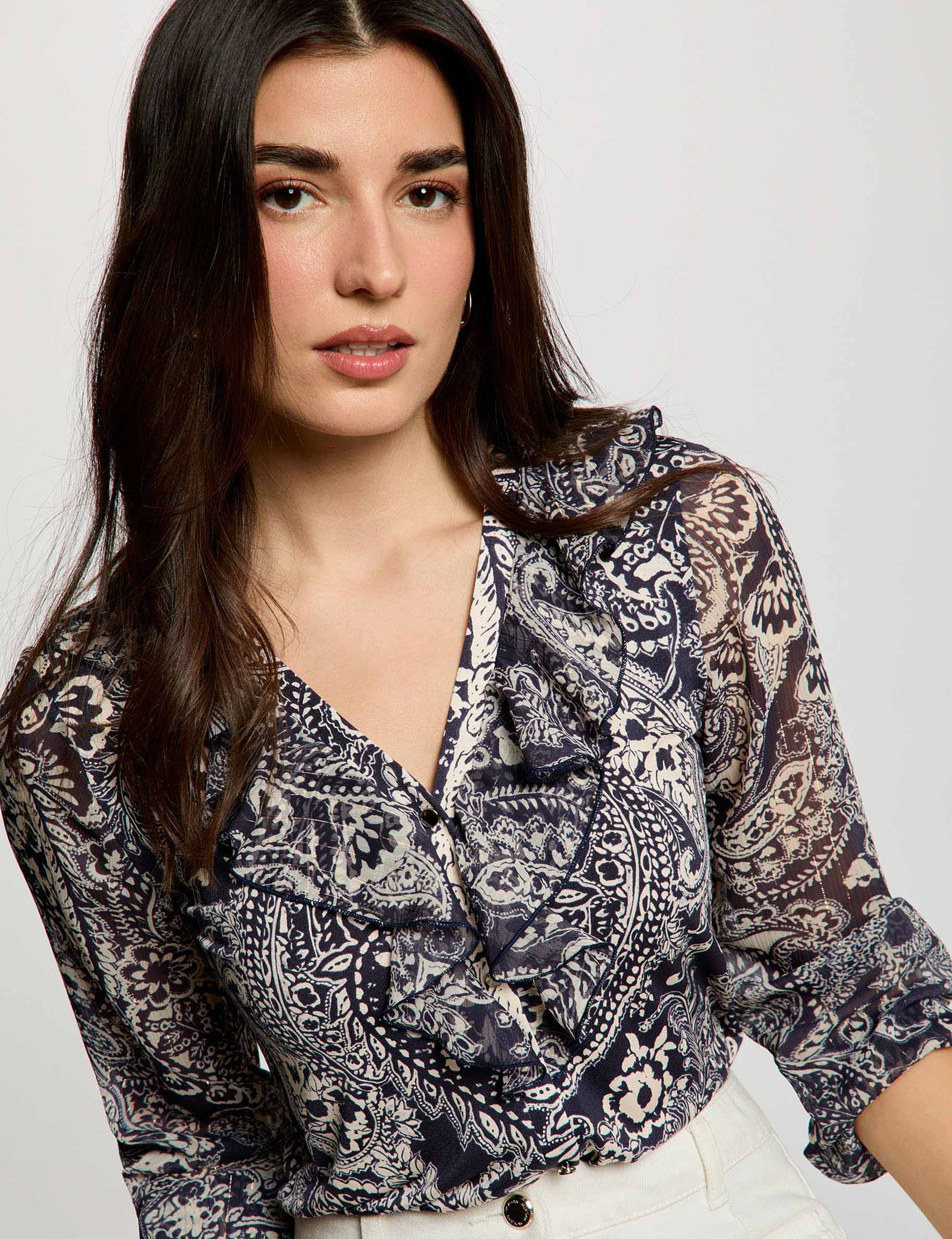 Voile blouse met v-hals helder wit vrouw