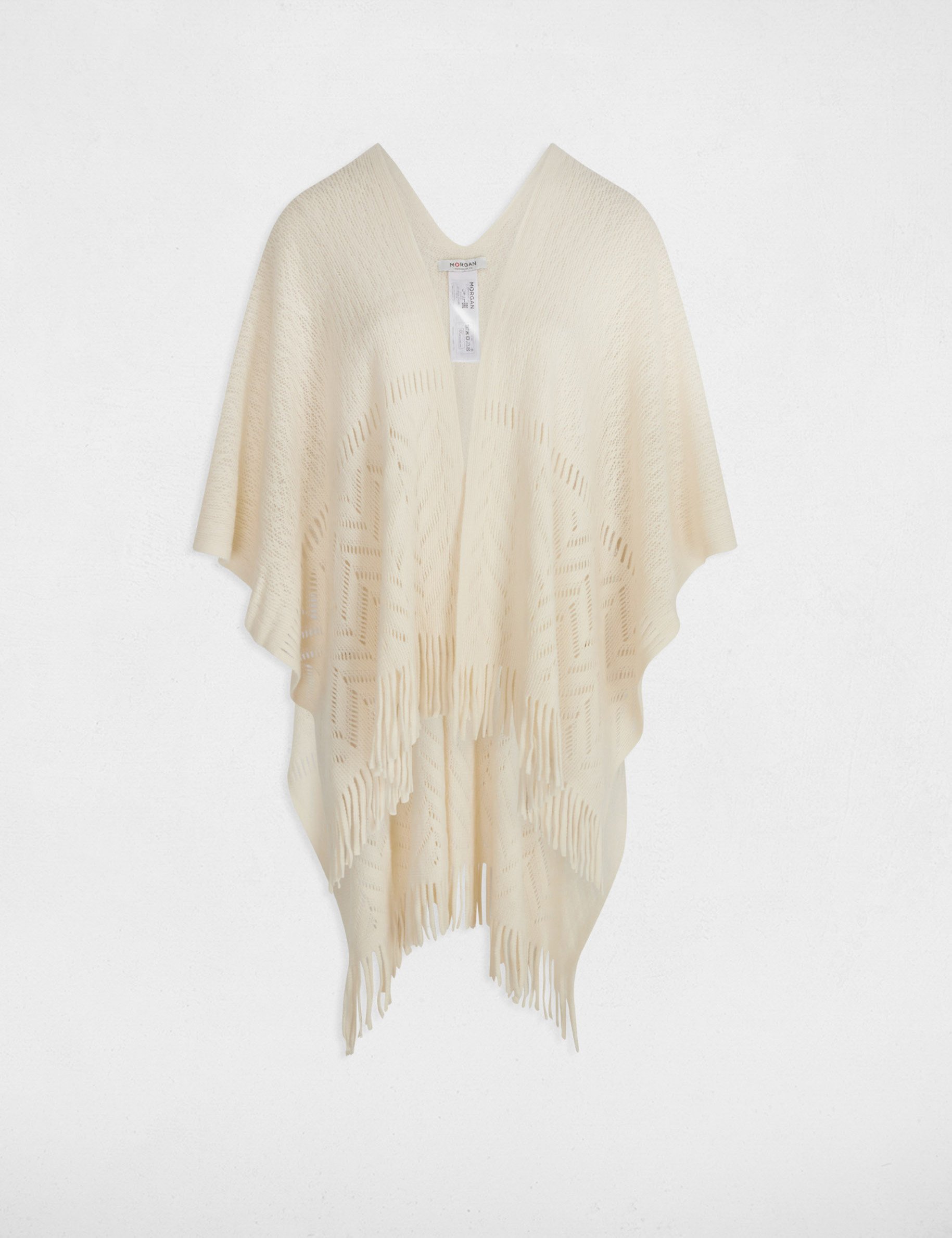 Cape tricot à franges ivoire femme