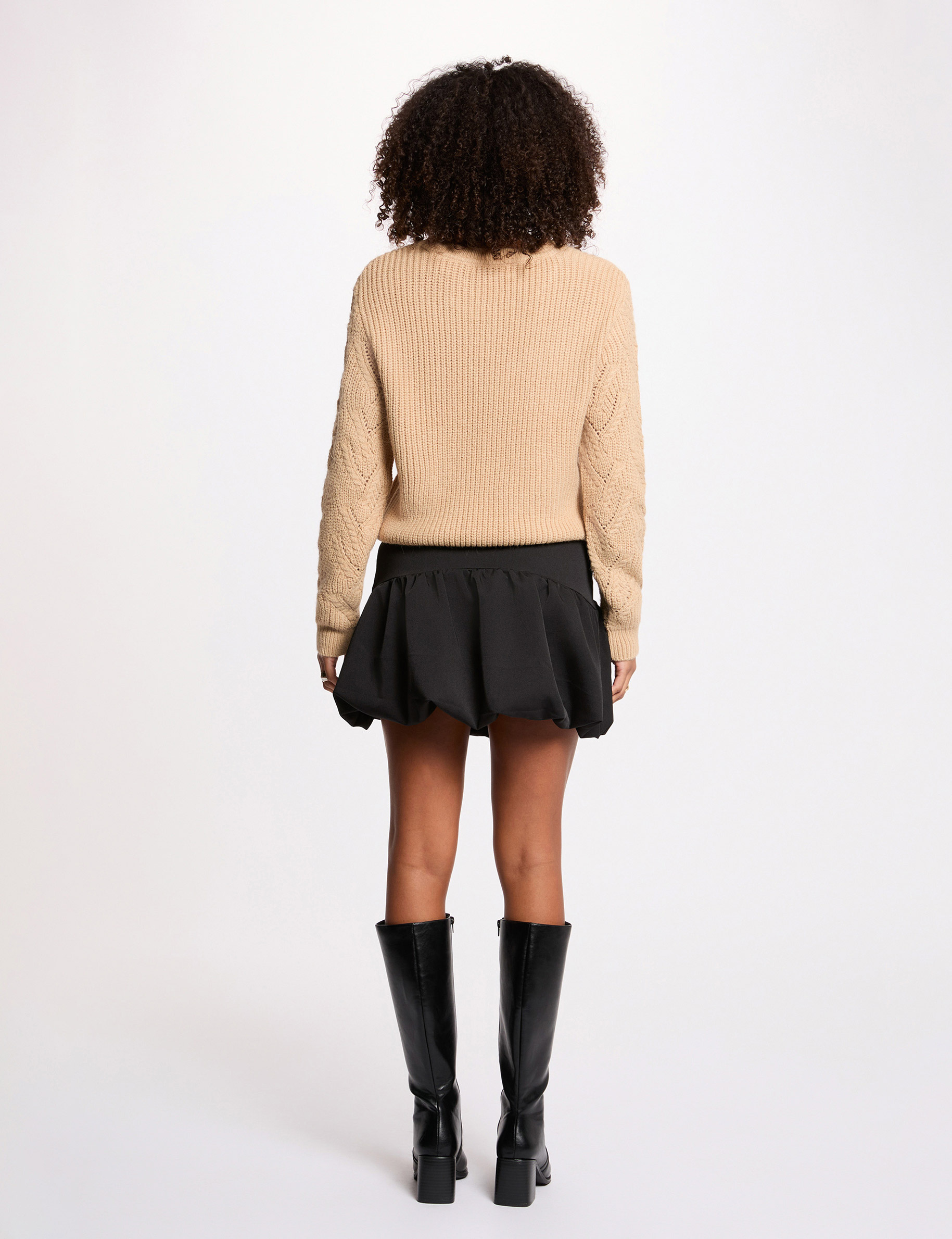 Pull maille fantaisie beige femme