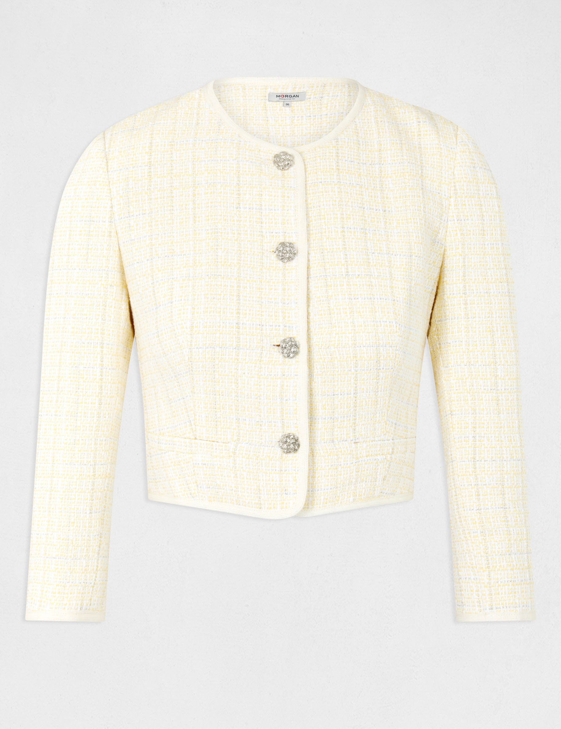 Veste droite manches 3/4 jaune femme Veste droite manches 3/4 jaune femme