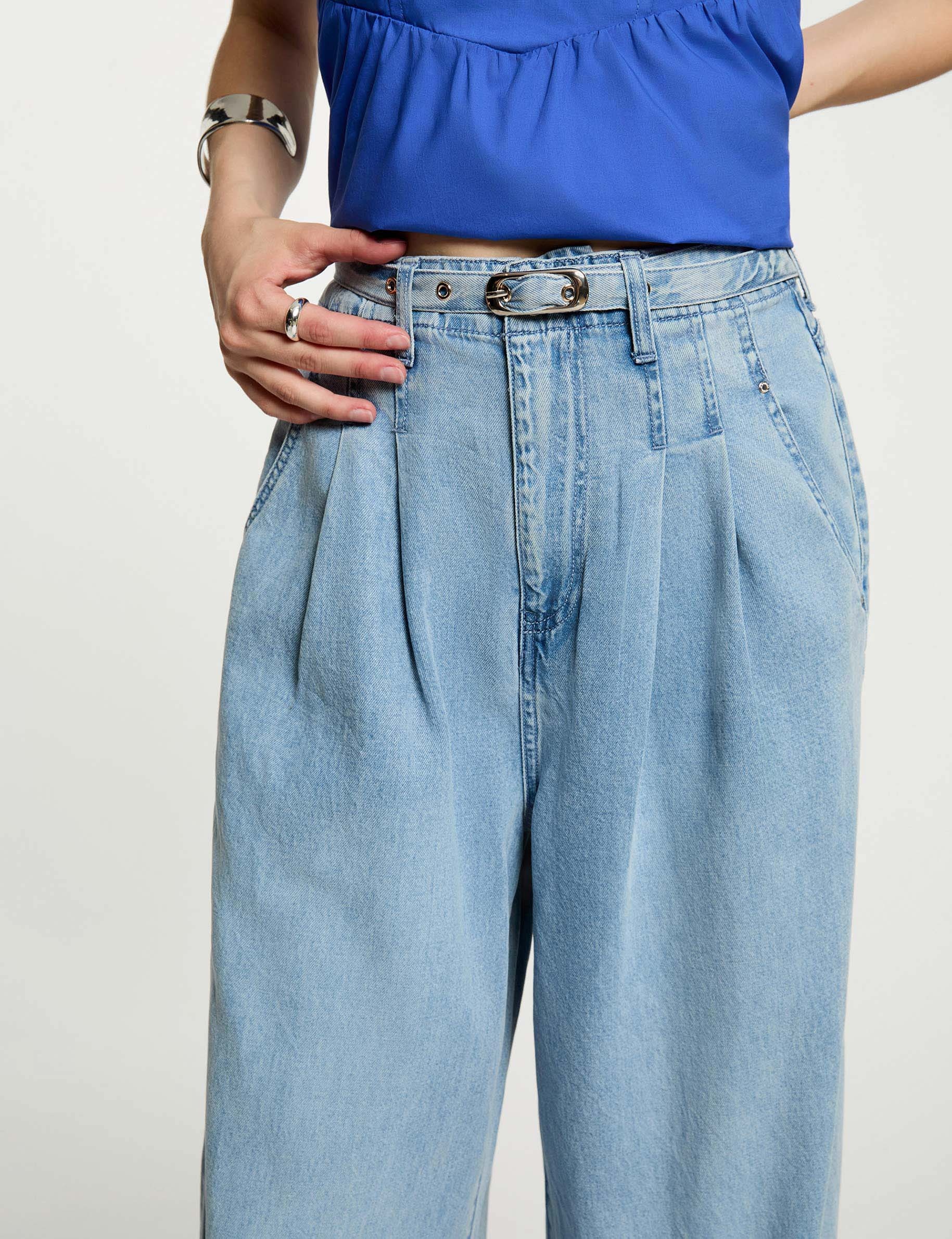 Jean large taille haute denim bleach femme