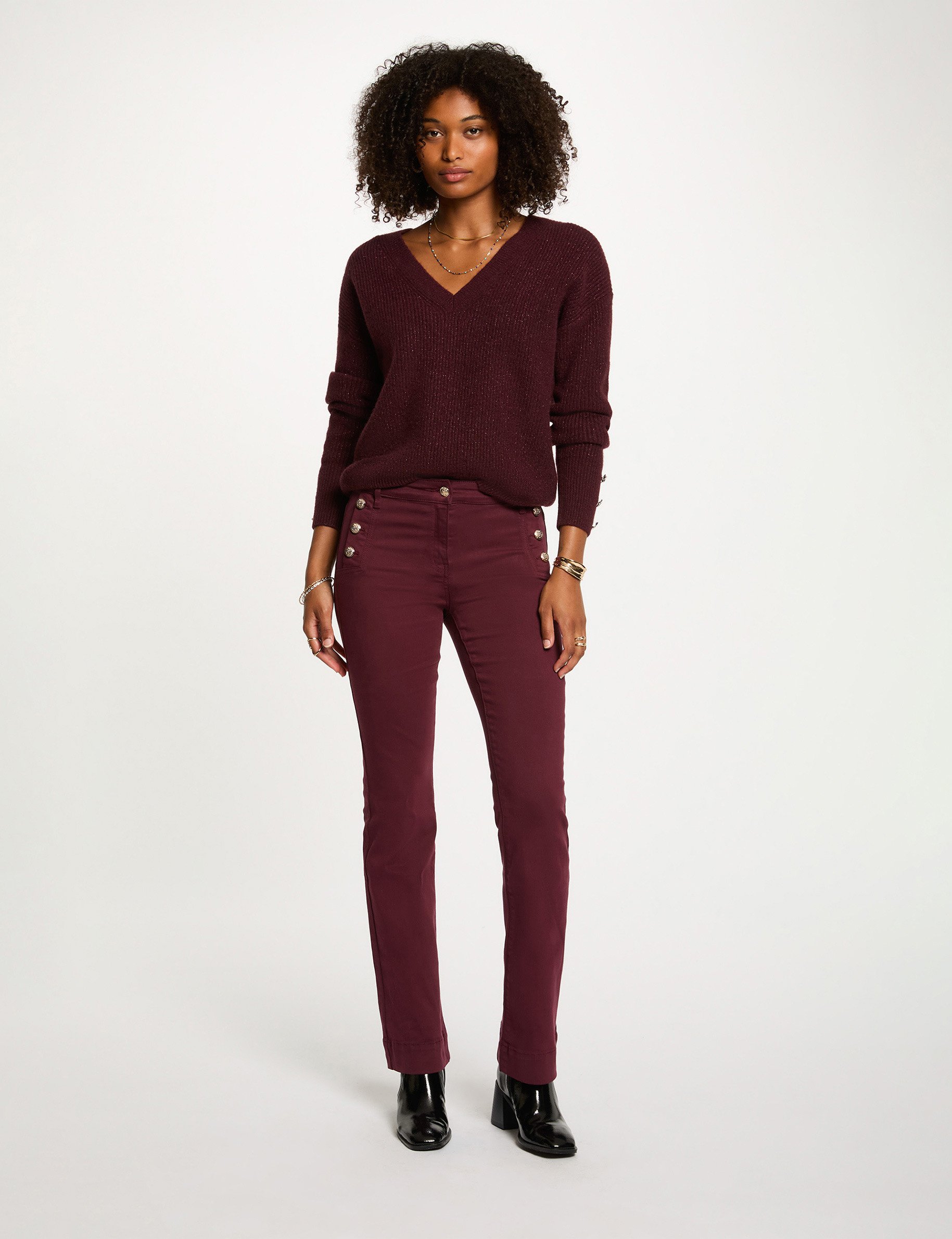 Pantalon bootcut prune femme