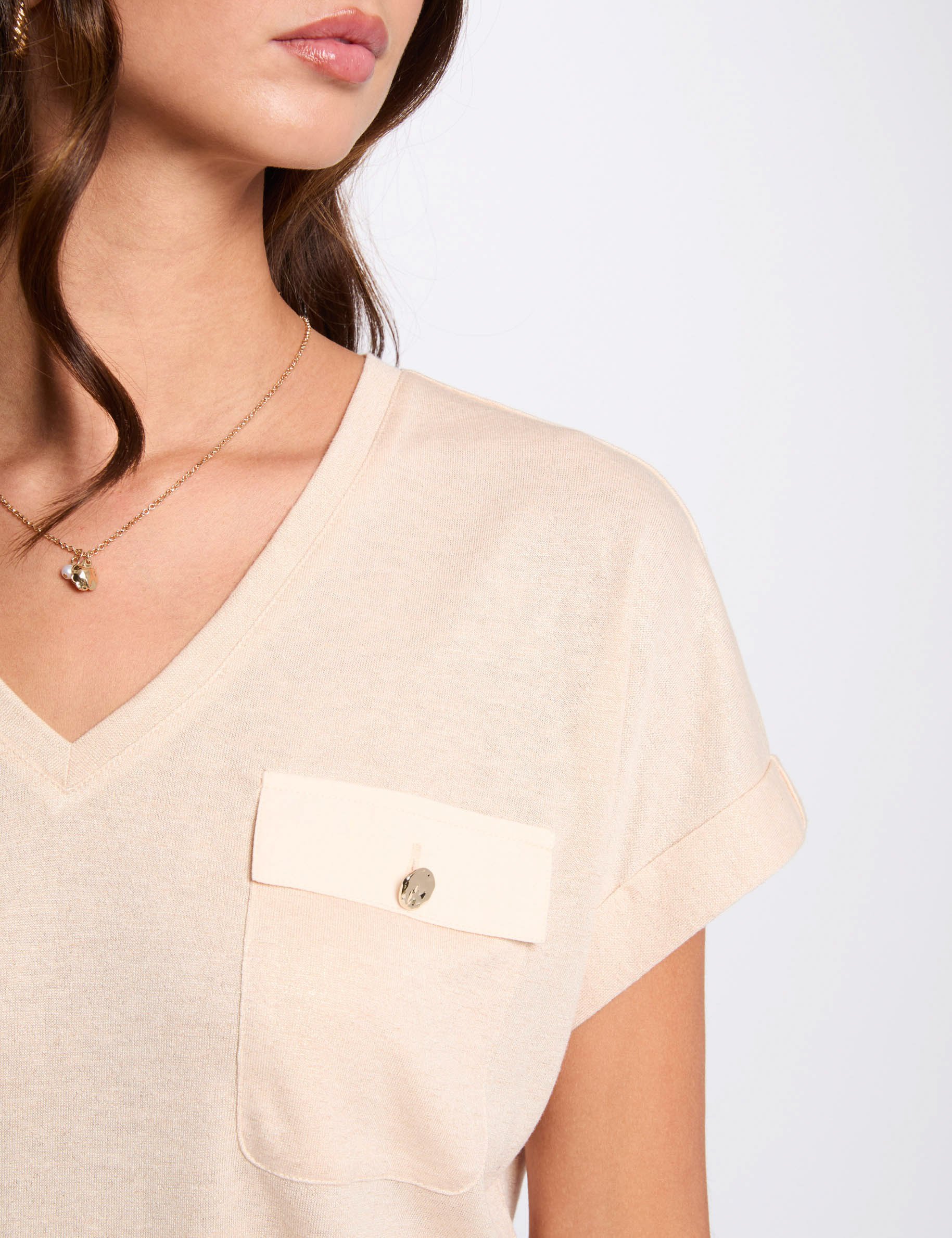 t shirt met korte mouwen beige vrouw T-shirt met korte mouwen beige vrouw