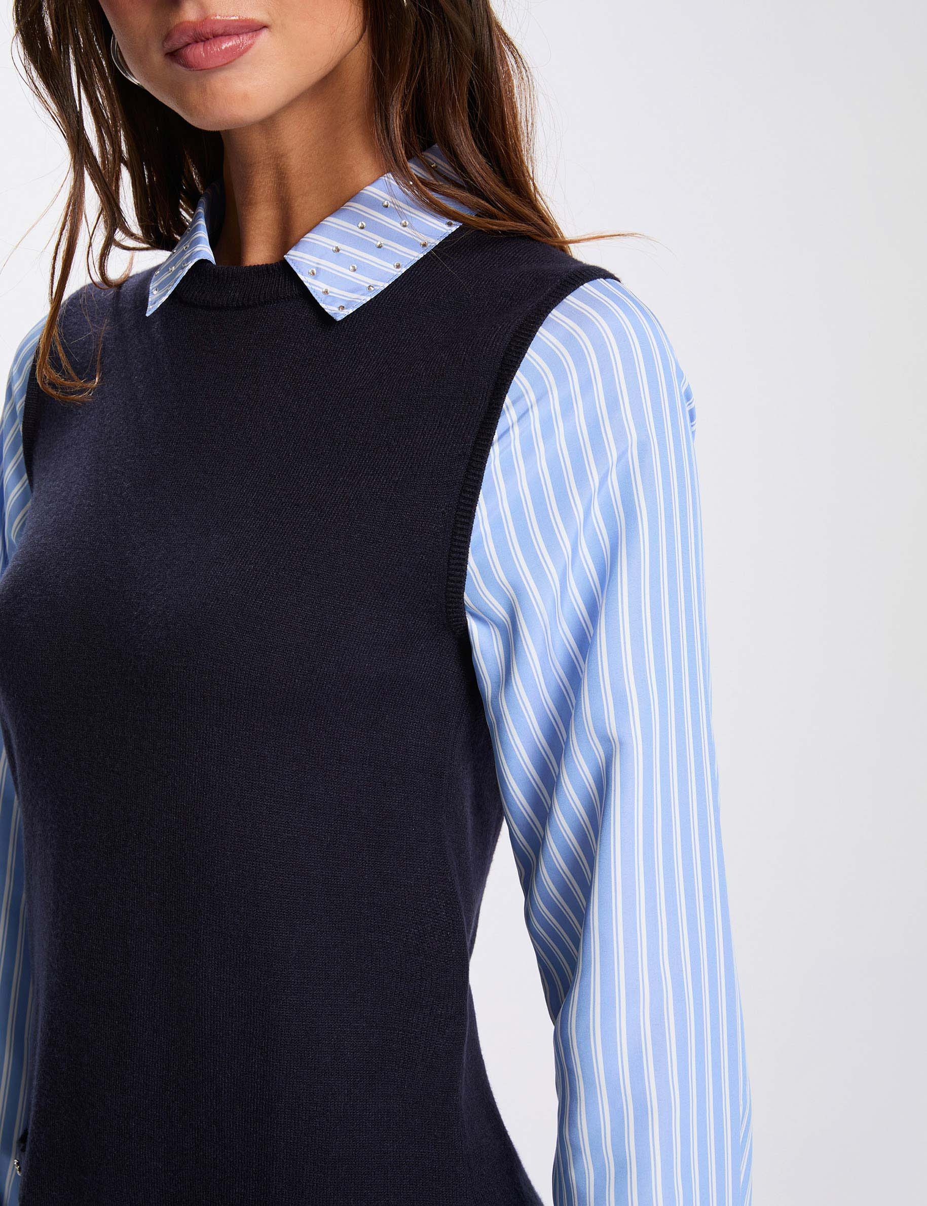 Gebreide korte jurk marineblauw vrouw