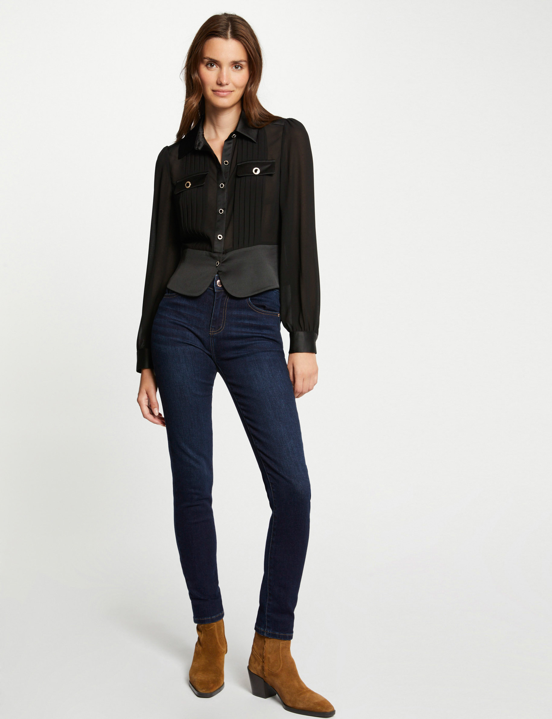 shirt met lange mouwen en plooien zwart vrouw Shirt met lange mouwen en plooien zwart vrouw