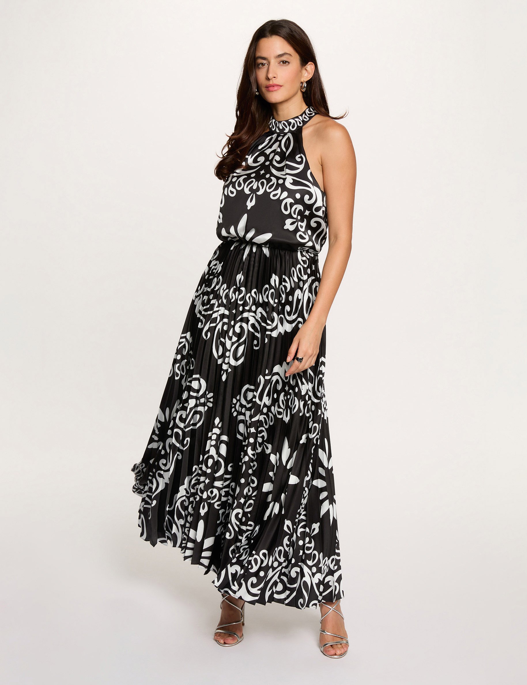 Robe longue col montant multicolore femme