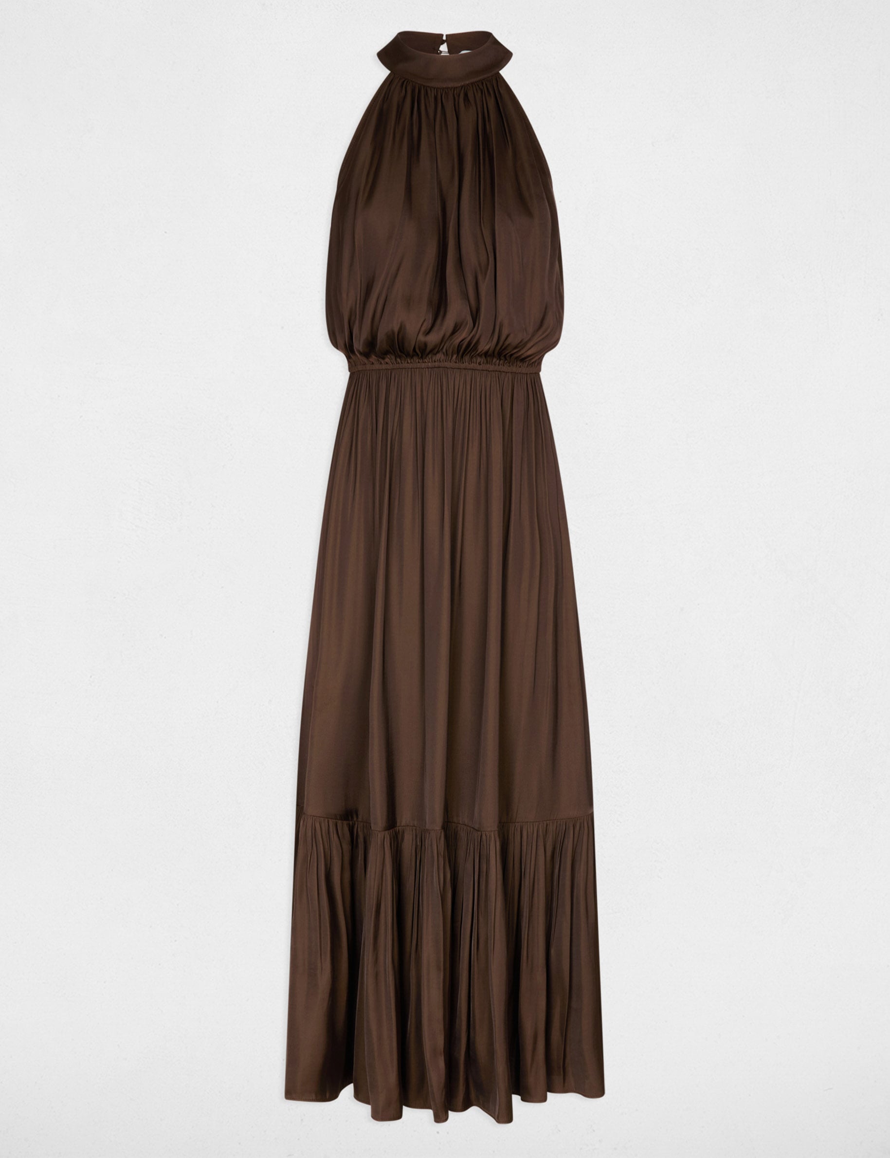 Robe longue &eacute;vas&eacute;e fluide marron fonc&eacute; femme