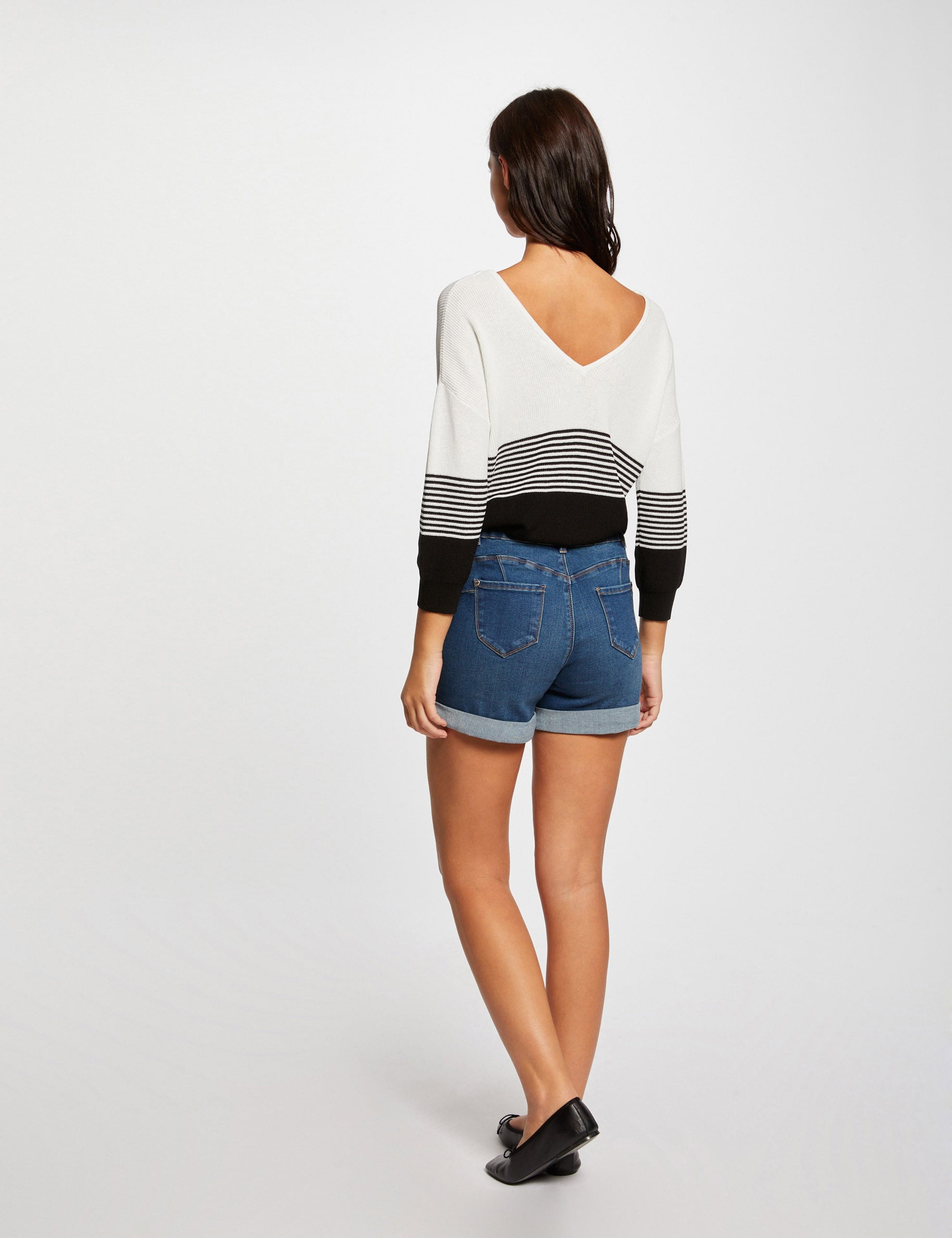 Rechte denim short stone washed denim vrouw