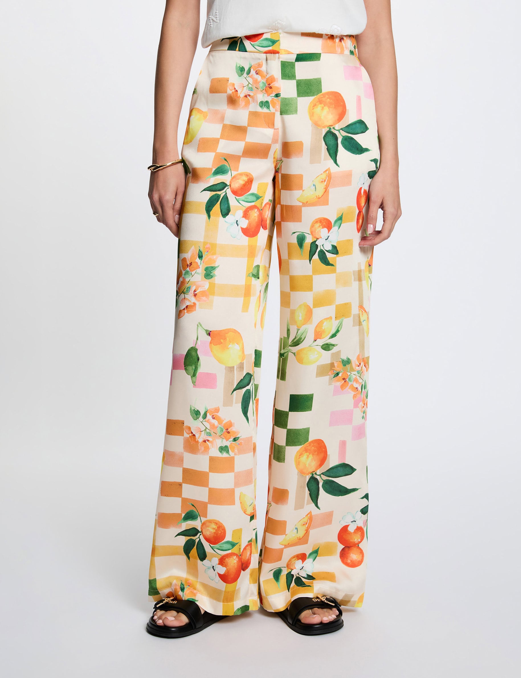 Wijde broek met print meerkleurig vrouw