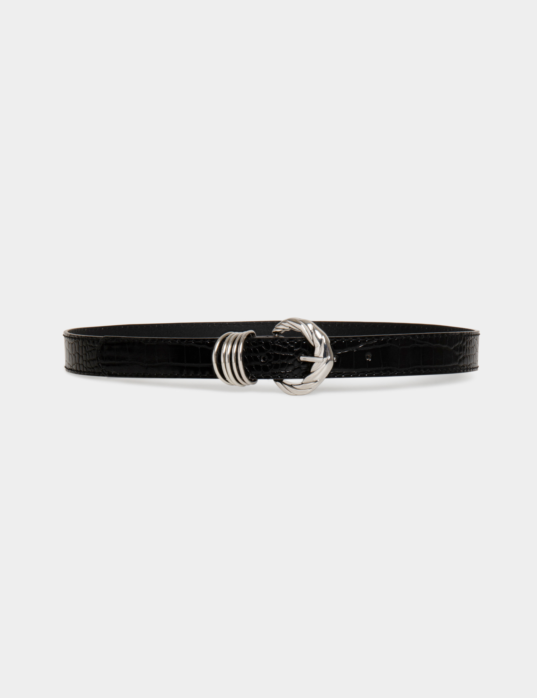 Ceinture croco avec anneaux argente femme