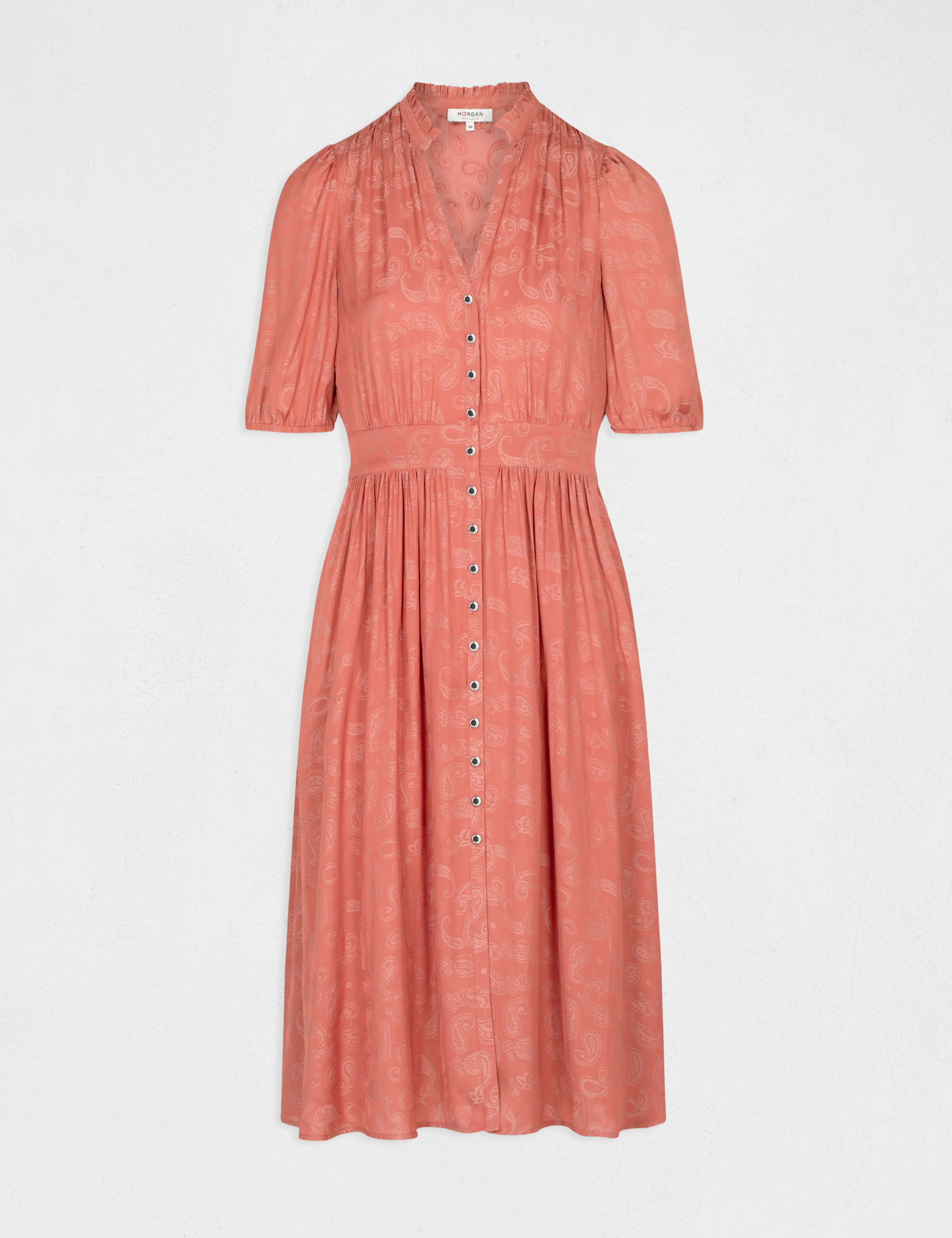 rechte jurk met paisley print roest vrouw Rechte jurk met paisley print roest vrouw