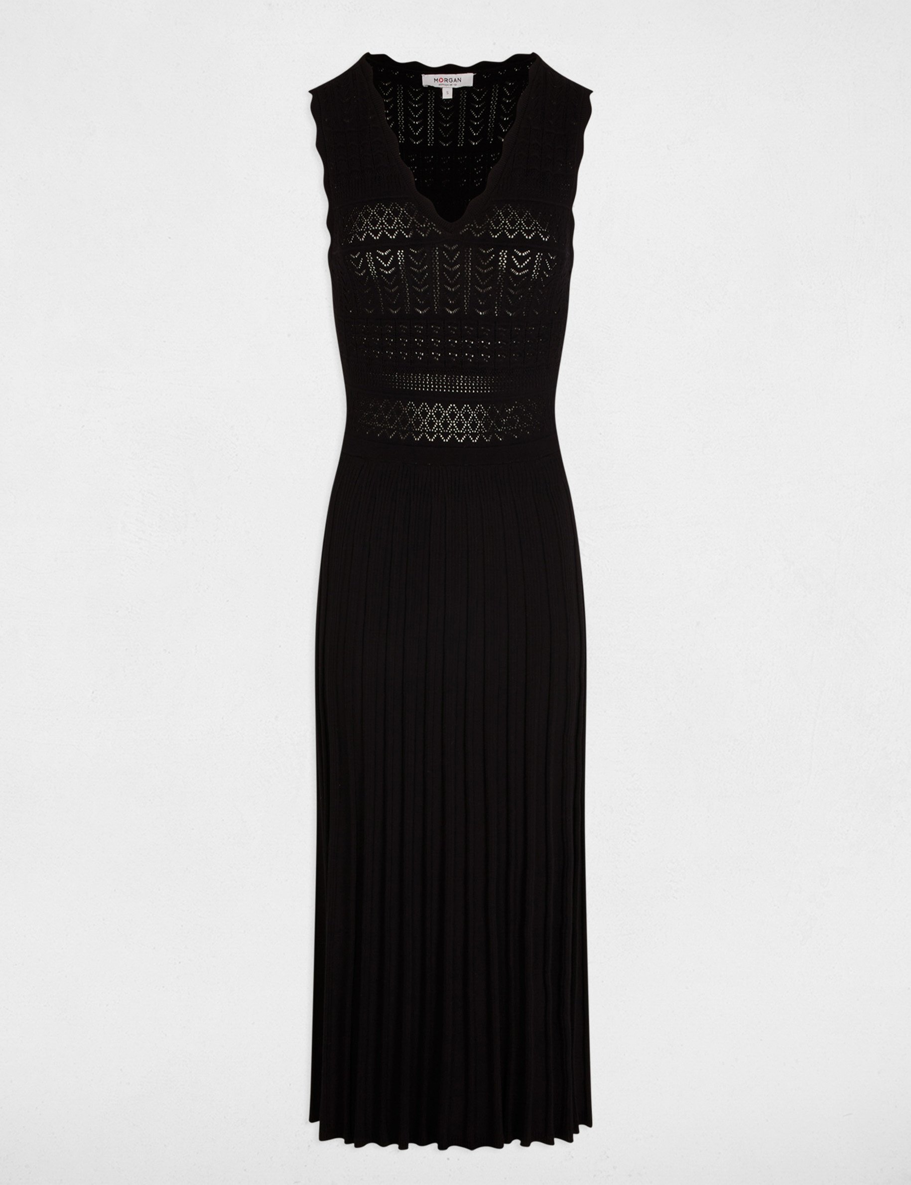 Gebreide jurk met V-hals zwart vrouw