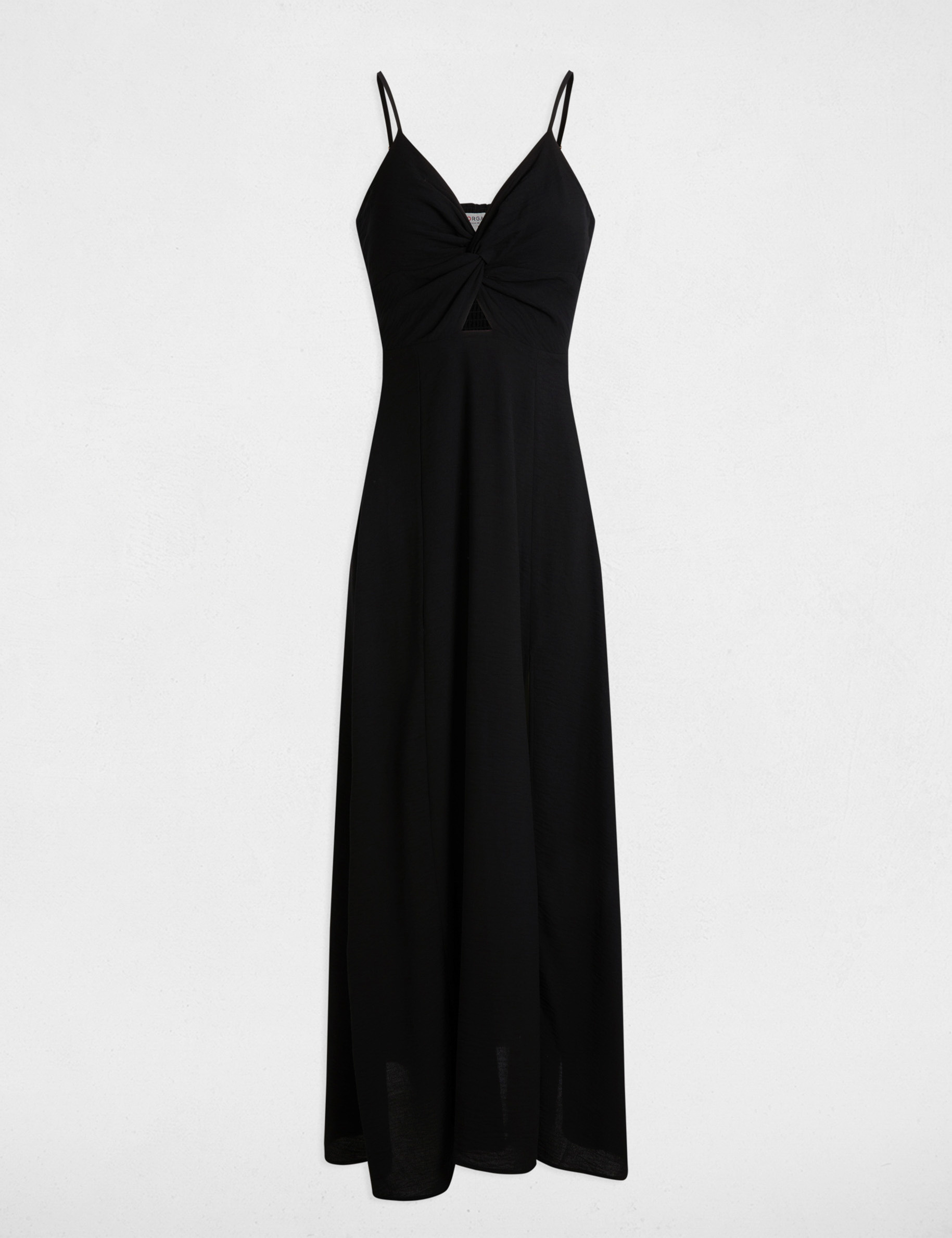 Lange rechte jurk met split zwart vrouw