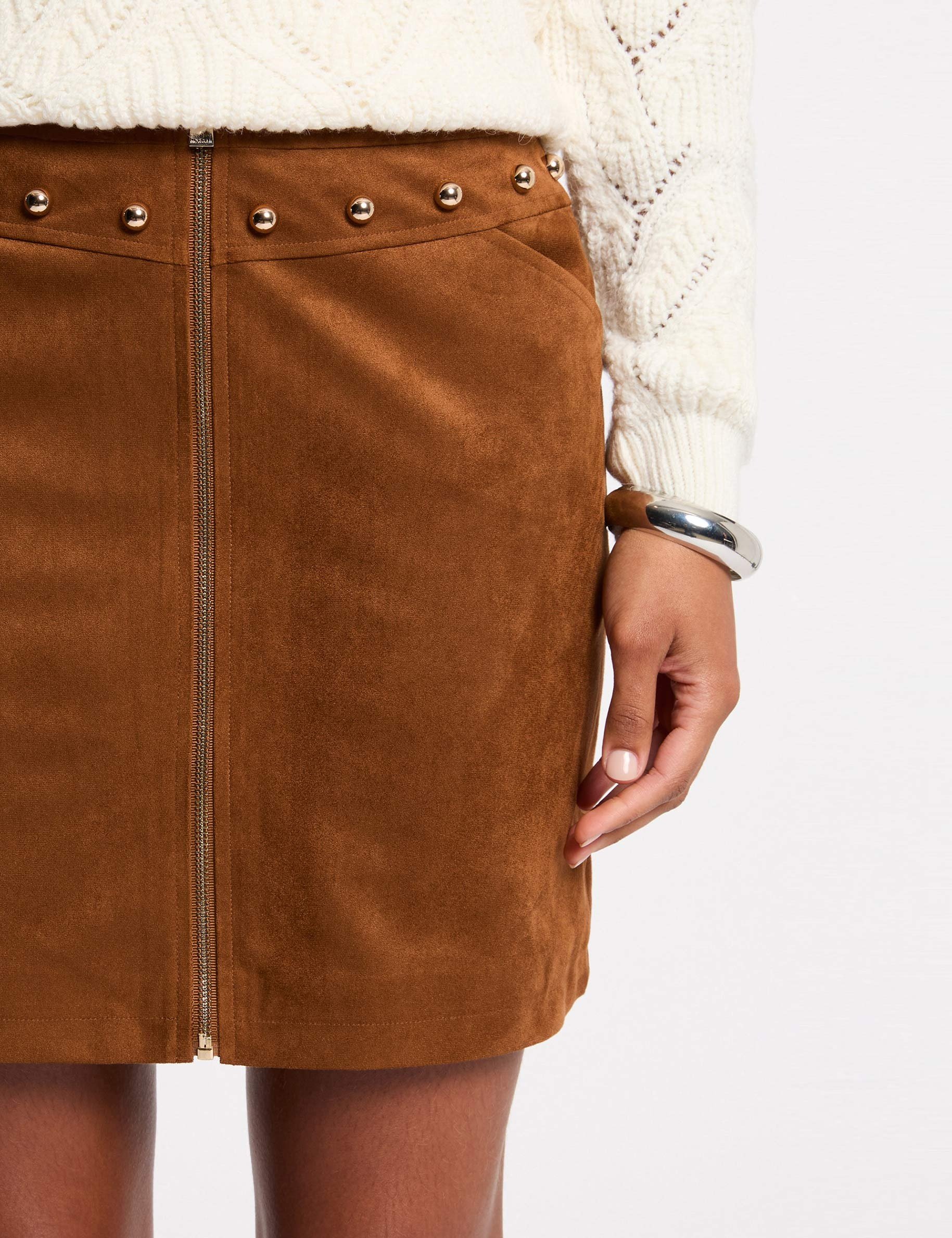 Jupe courte ajust&eacute;e marron cognac femme