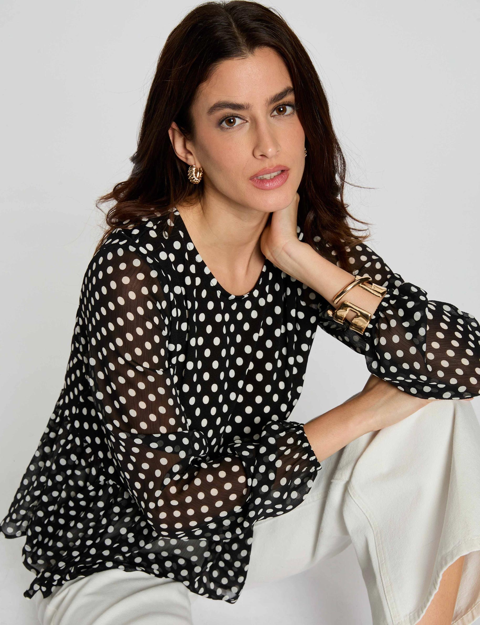 T-shirt voile col rond noir femme