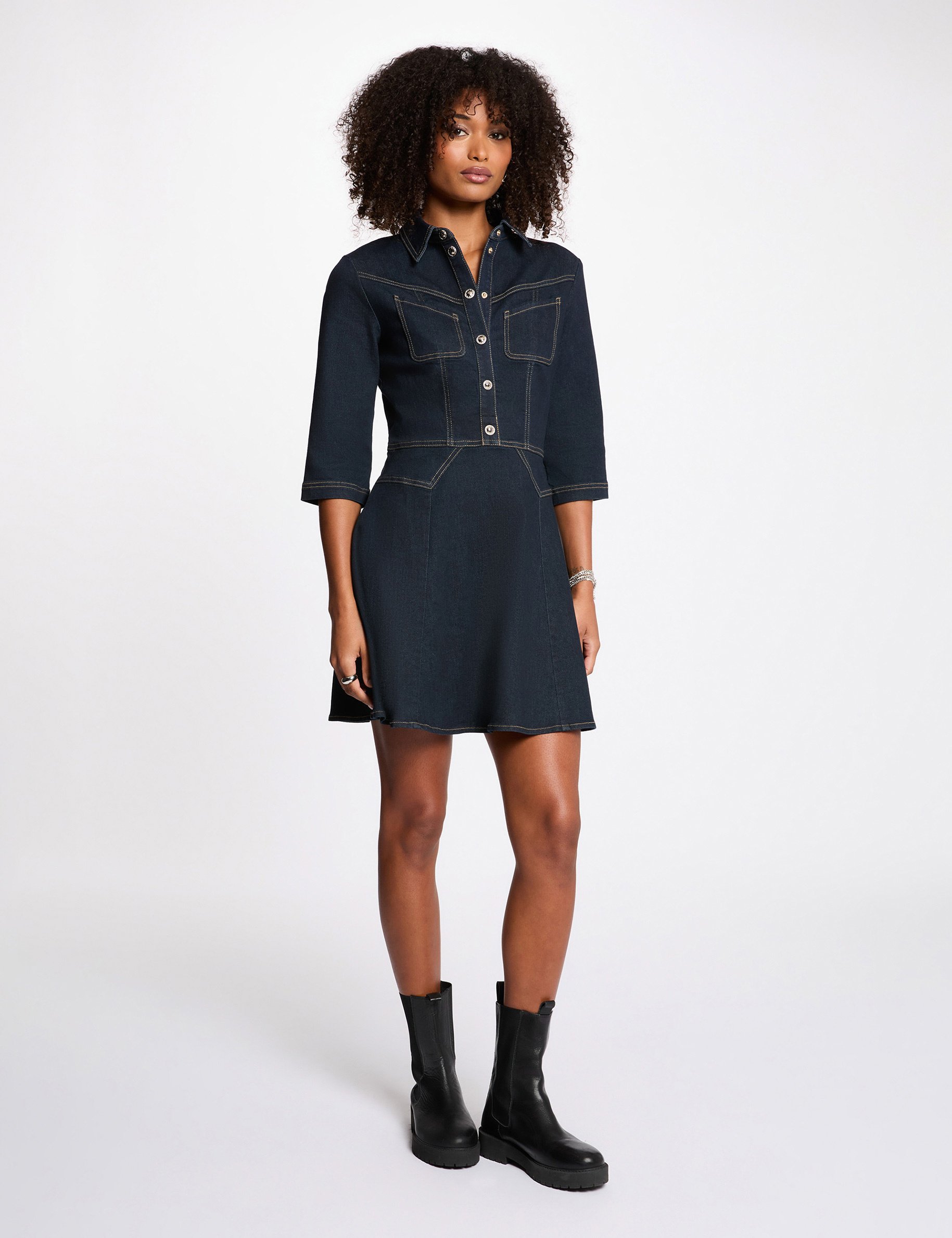 Robe courte en jean denim brut femme