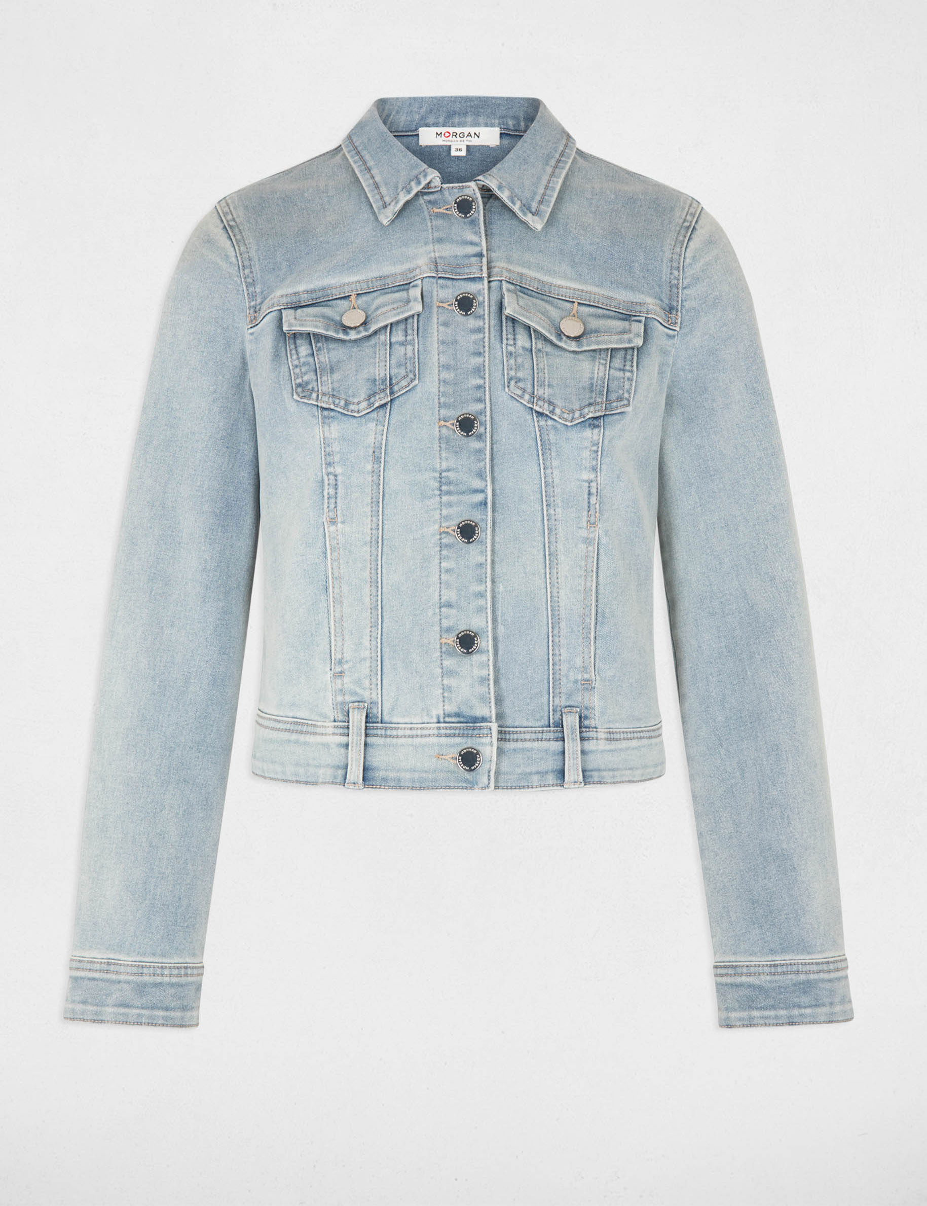 Rechte jeansjas met knopen jean bleached vrouw