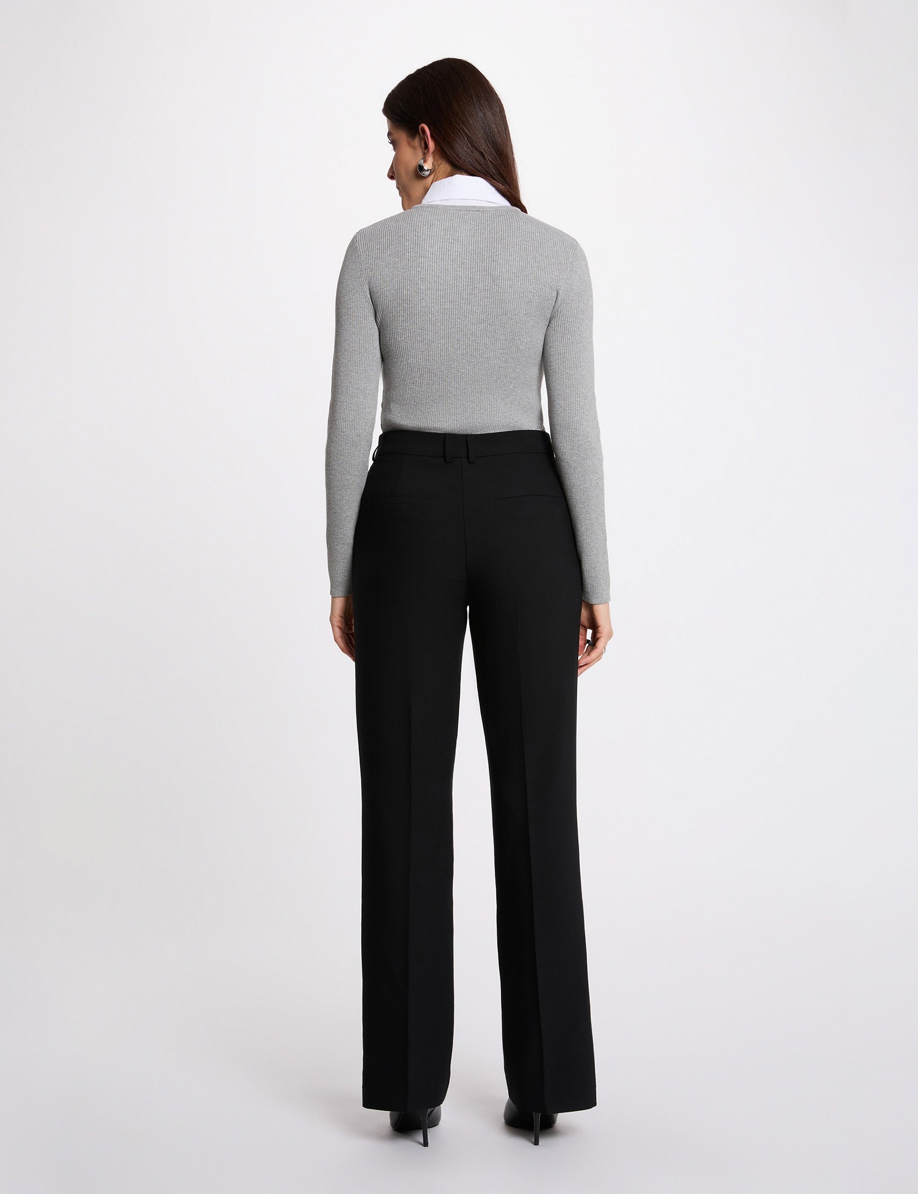 Pull 2-en-1 col à revers gris clair femme