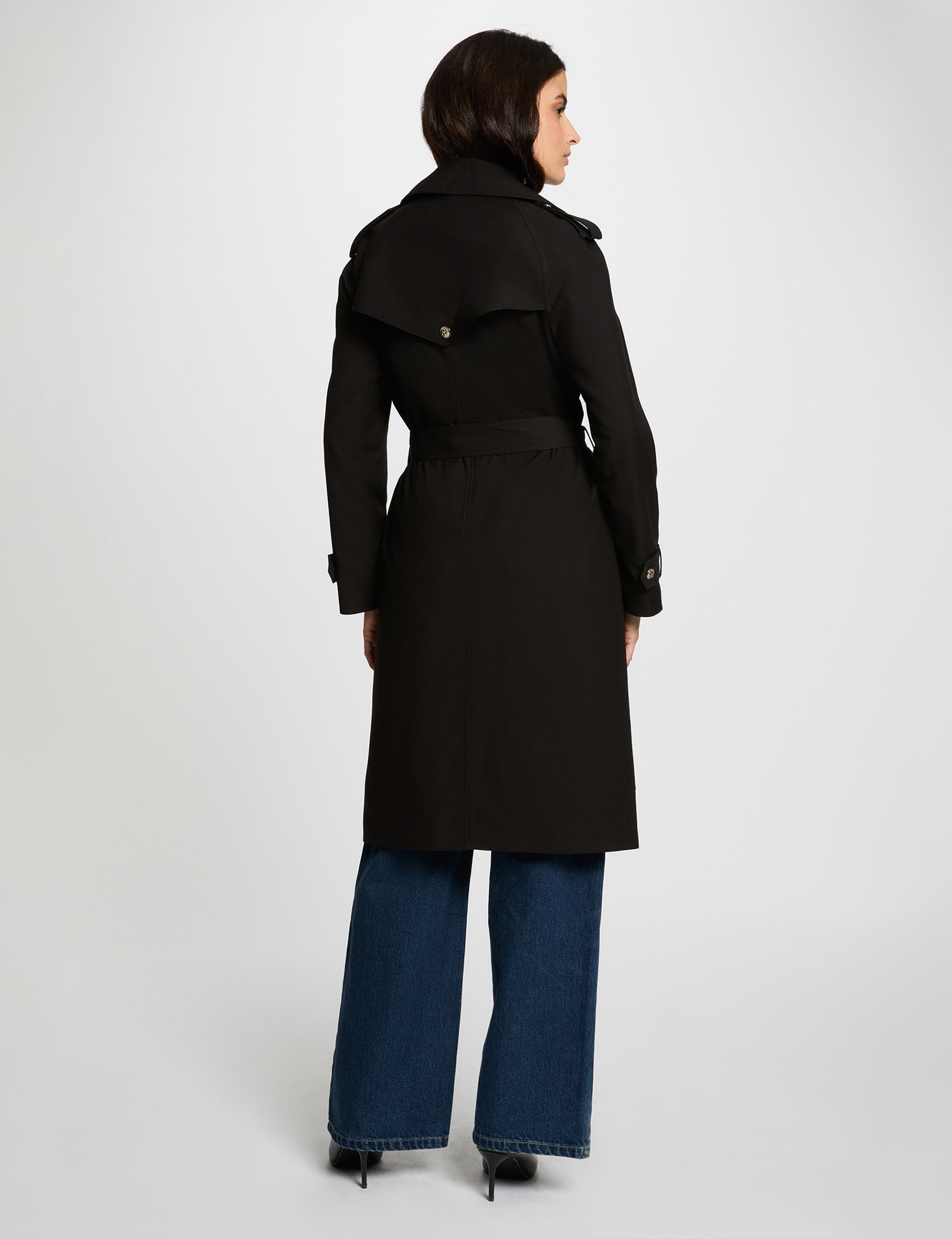 Trench long ceinturé noir femme