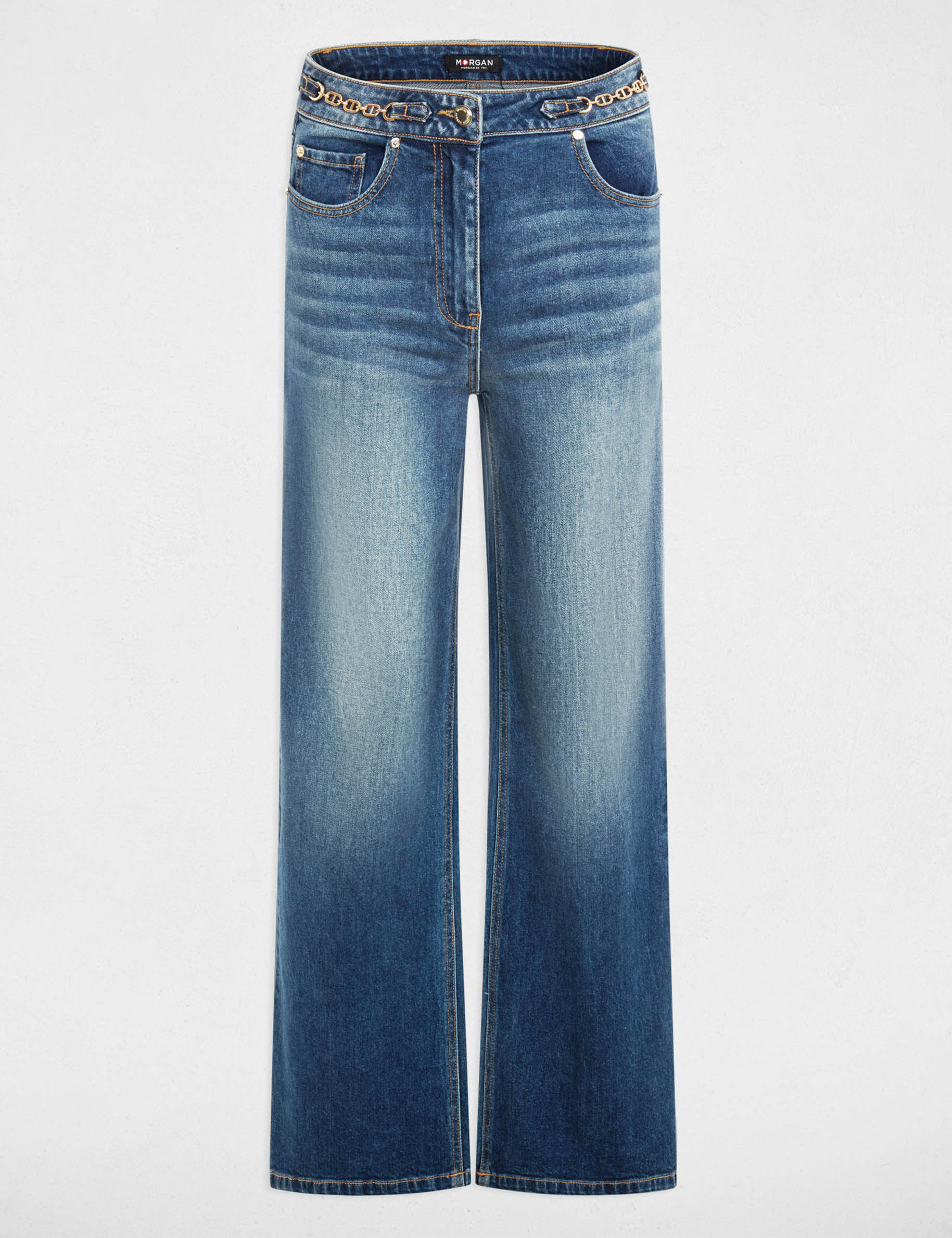 Hoge taille wijde jeans stone washed denim vrouw