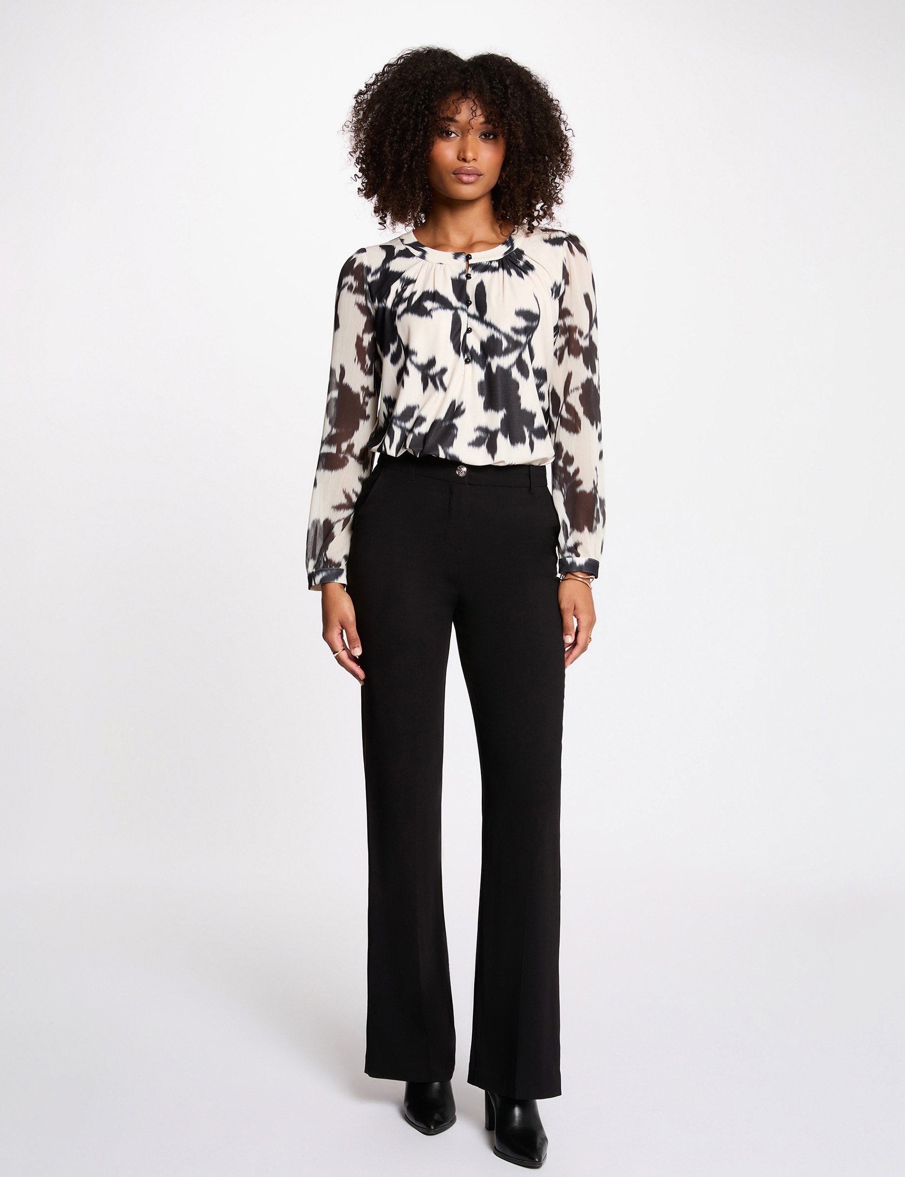 T-shirt van voile met lange mouwen helder wit vrouw