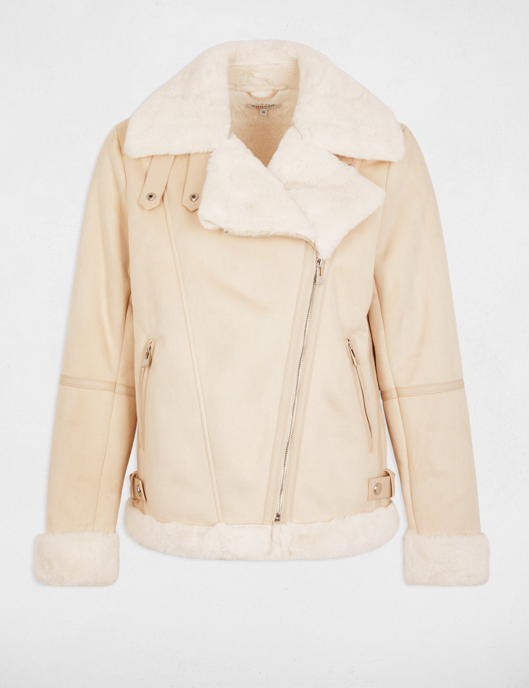 Blouson zipp&eacute; su&eacute;dine ivoire femme
