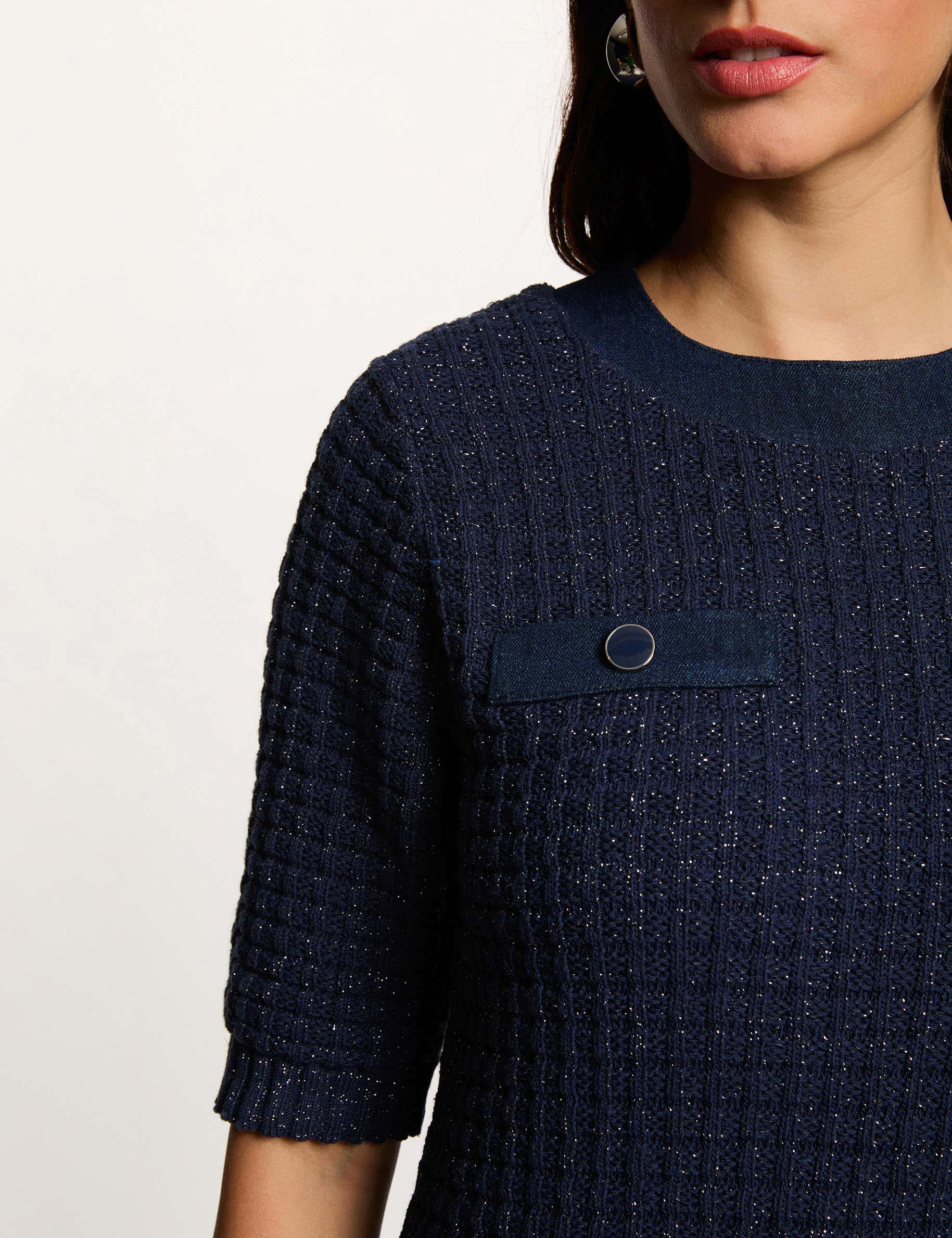 Gebreide jurk met ronde hals marineblauw vrouw