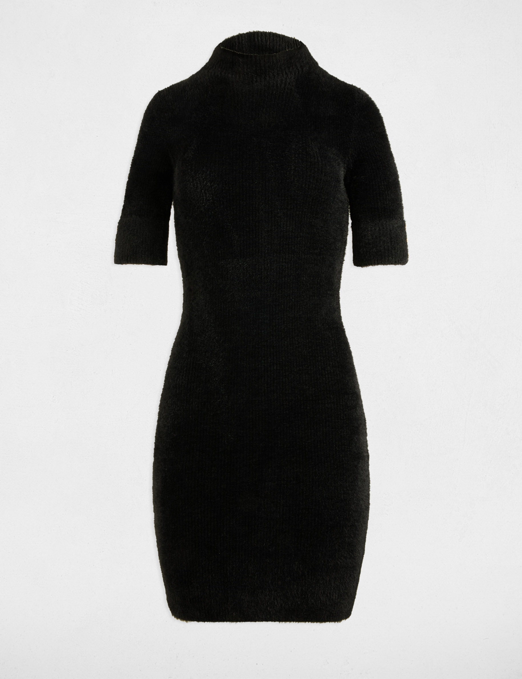 Robe tricot ajust&eacute;e manches courtes noir femme