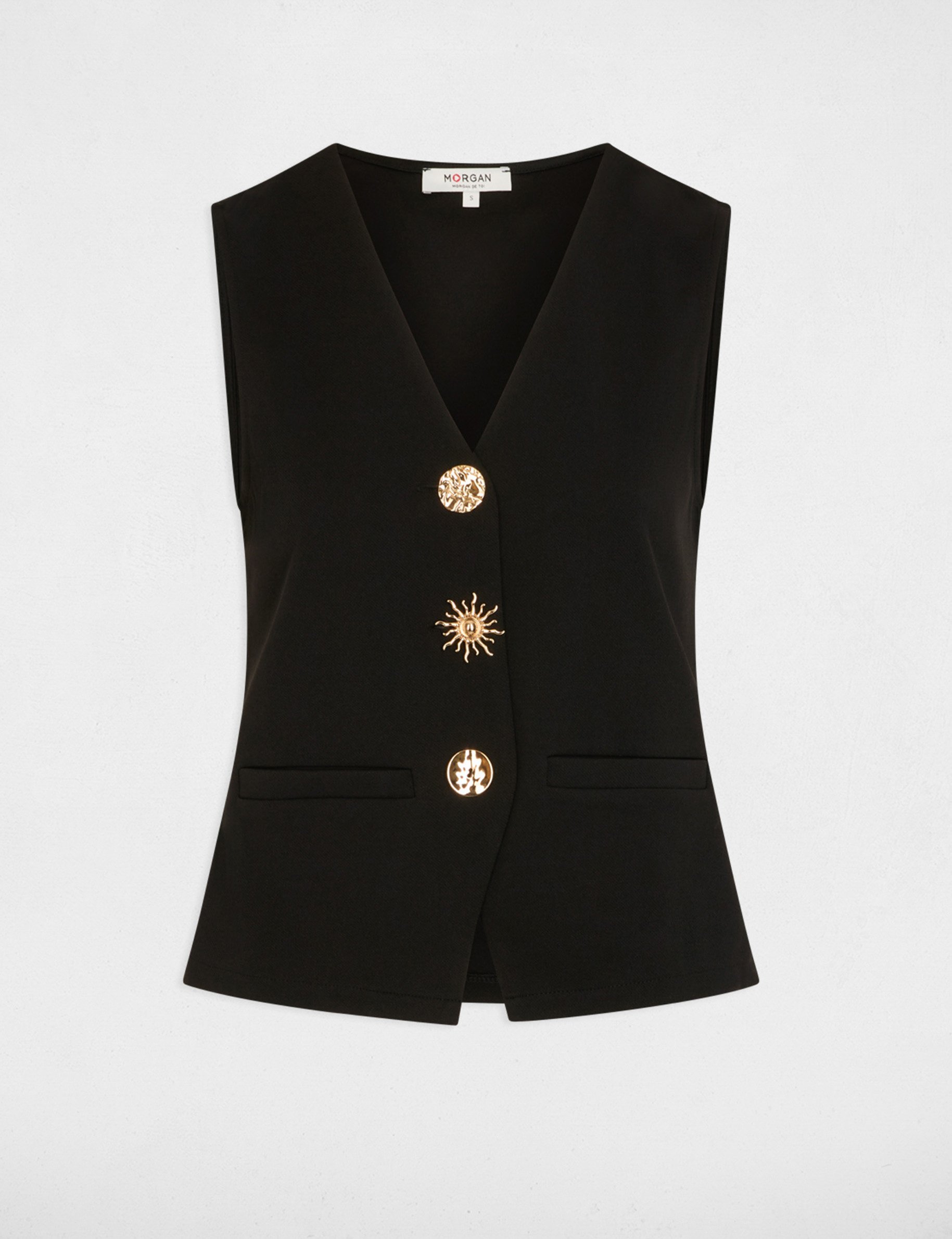 Mouwloos vest met V-hals zwart vrouw